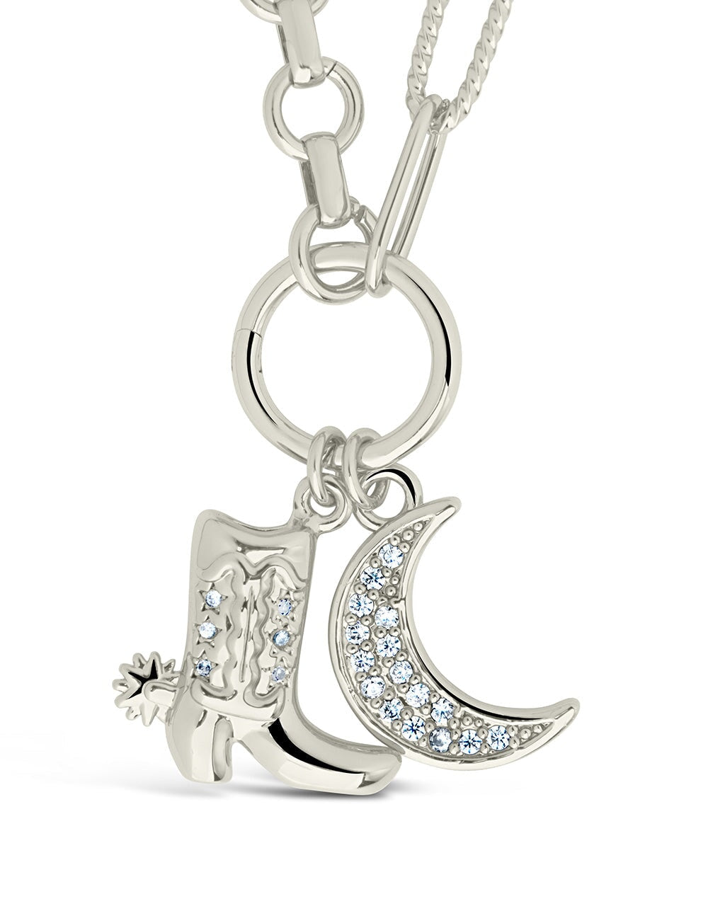 Kelsea CZ Boot & Moon Pendant Charm Necklace - Elegant Sterling Silver Jewelry for Women, Perfect Gift for Birthday, Anniversary & Valentine's Day | Boho Chic Style for Everyday Wear & Special Occasions