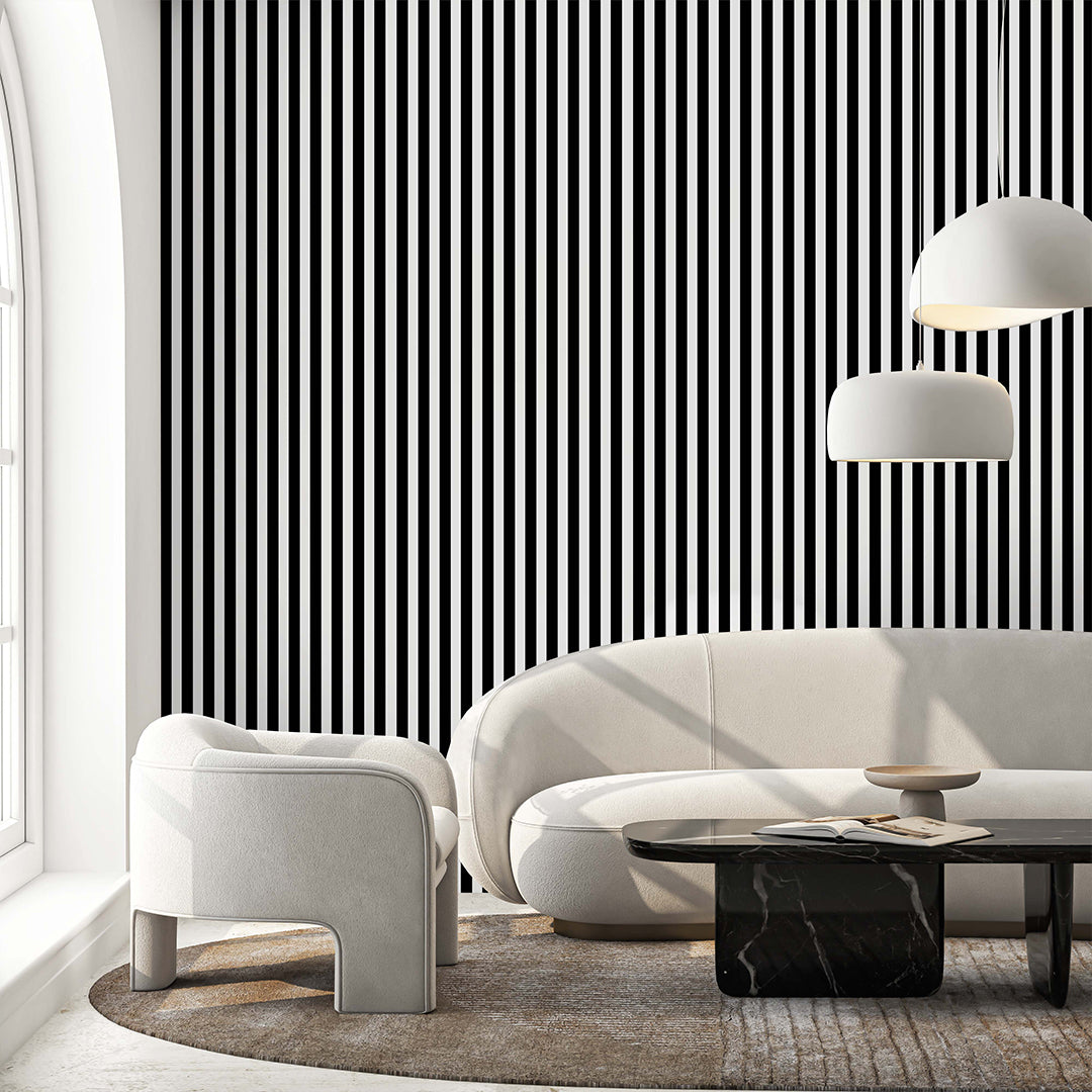 Black and White Striped Wallpaper S031 - Modern Geometric Peel and Stick Wallpaper for Living Room, Bedroom, or Office Decor