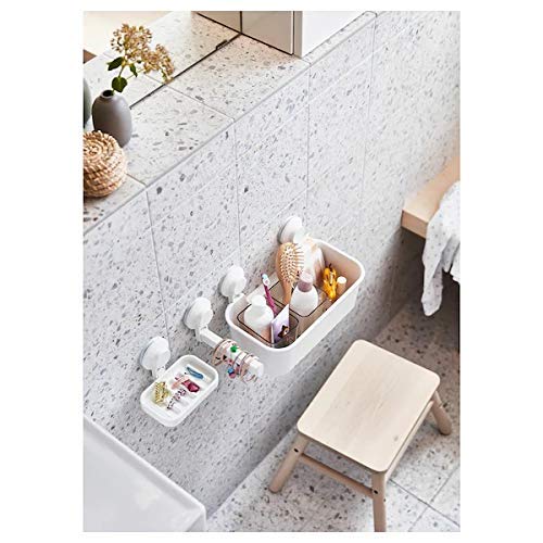 IKEA TISKEN White Polycarbonate Plastic Toilet Paper Holder with Strong Suction Cups - Bathroom Wall Mounted Storage for Small Spaces, RVs & Apartments