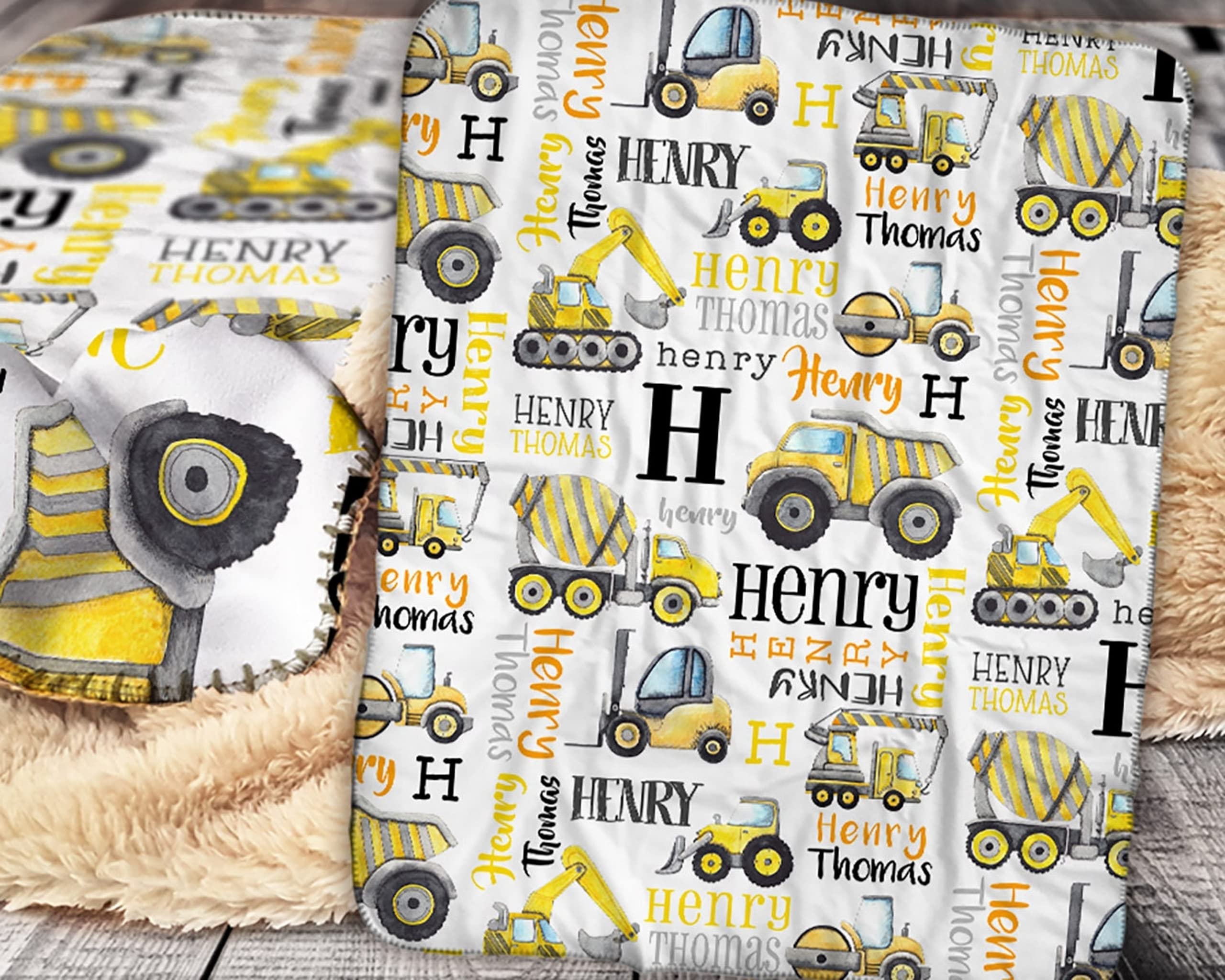 Custom Personalized Dump Truck Baby Blanket with Name - Soft Fleece & Sherpa Construction Truck Blanket for Boys (30x40, 50x60, 60x80) - Perfect Baby Shower Gift, Birthday Present & Christmas Keepsake for Toddlers, Nursery Decor & Cozy Nap Time
