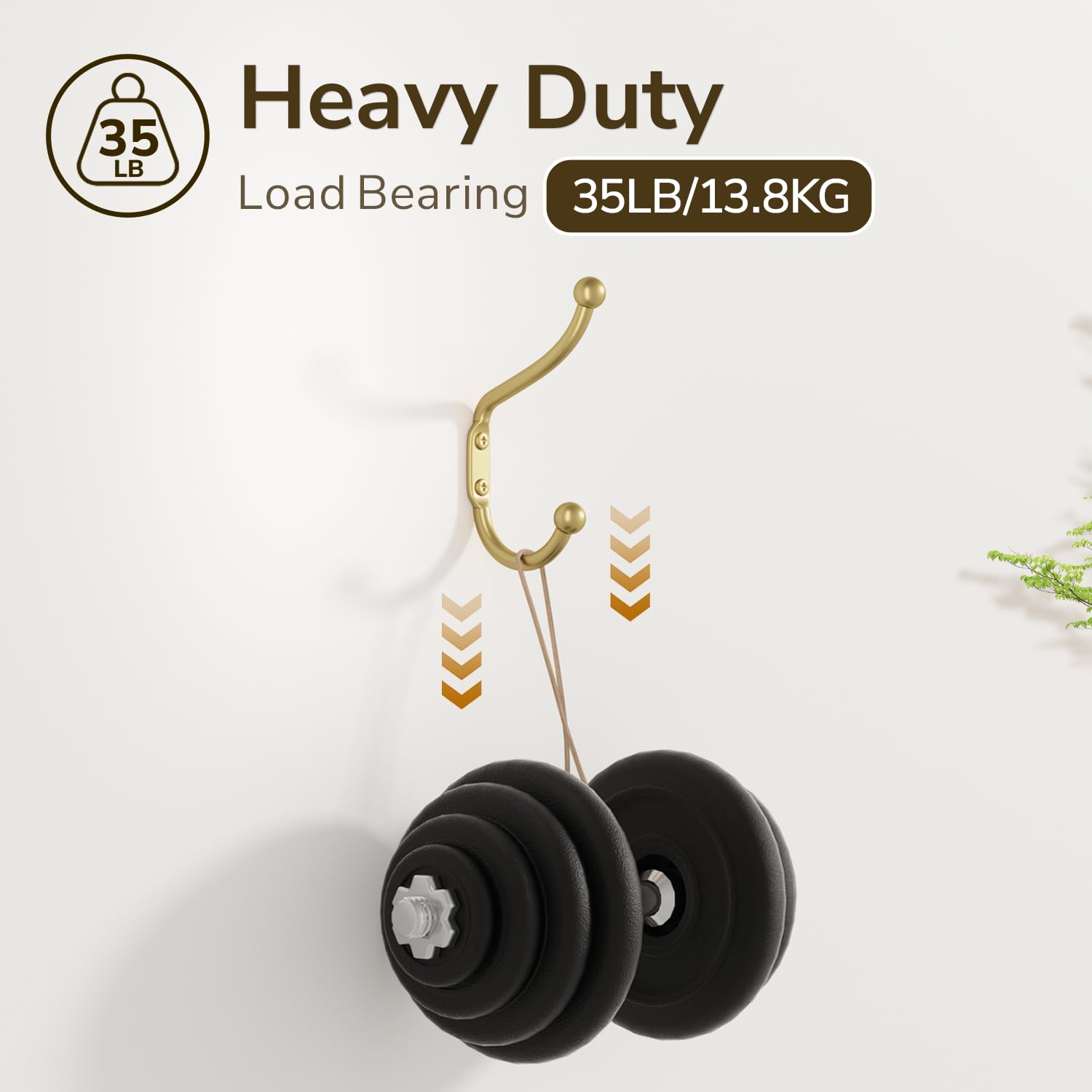 Heavy Duty Gold Wall Mount Coat Hooks 6 Pack - Durable Metal Hooks for Hanging Clothes, Towels, Hats, Keys & Coats - Perfect for Mudroom, Entryway, Bathroom & Closet Organization