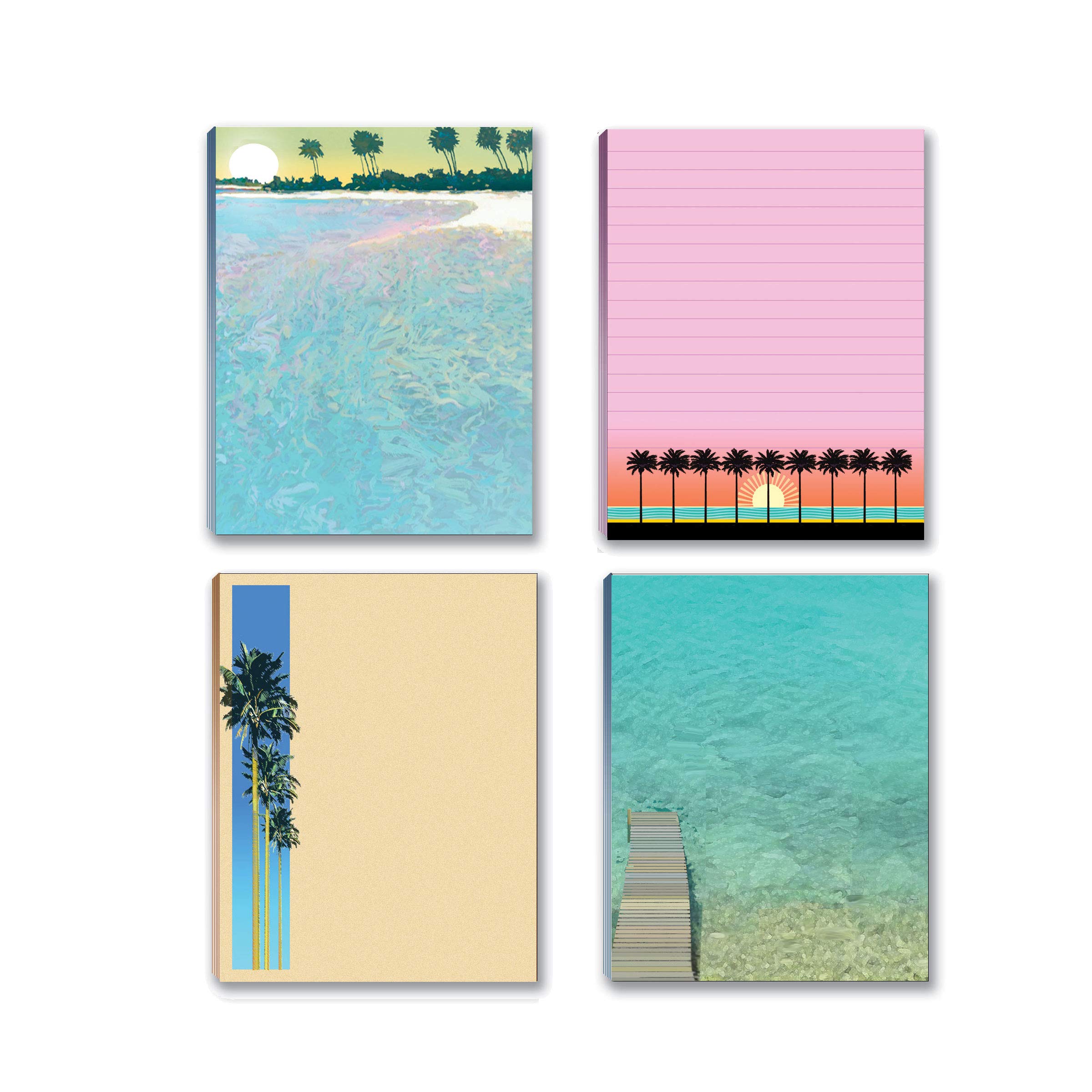 Stonehouse Collection Beach & Tropical Notepads - 4 Pack Assorted Designs for Vacation Journaling, Beach House Decor & Summer Gift Ideas