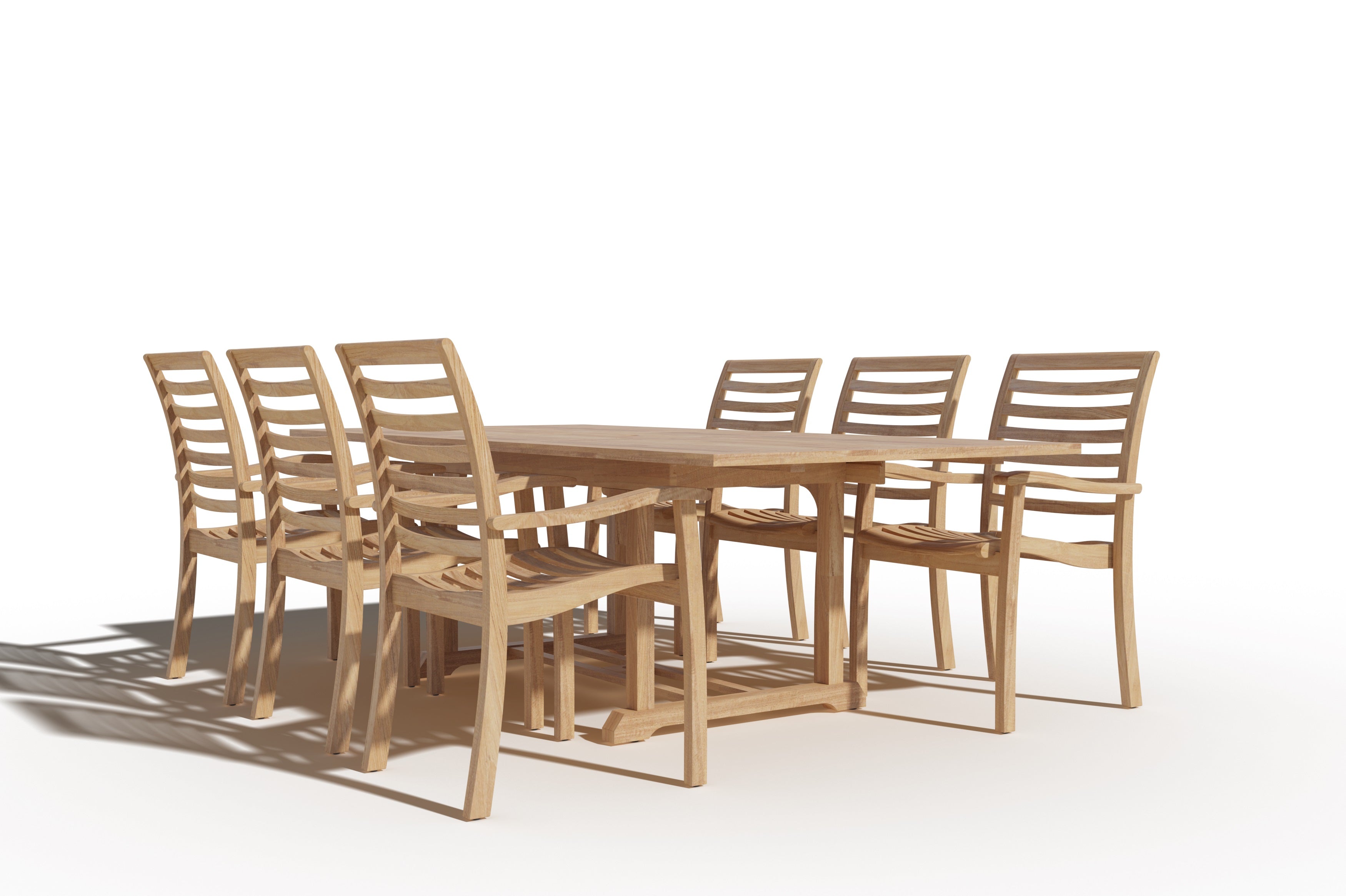 Mathieu 7-Piece Rectangular Teak Outdoor Dining Set with Extendable Table & Stacking Chairs - Perfect for Patio, Garden, and Poolside Entertaining