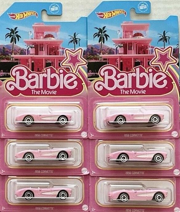 Hot Wheels 2023 Barbie The Movie 1956 Corvette Diecast Vehicle (Pack of 6) - Collectible Toy Cars for Kids & Adults, Perfect for Play, Display & Gifts