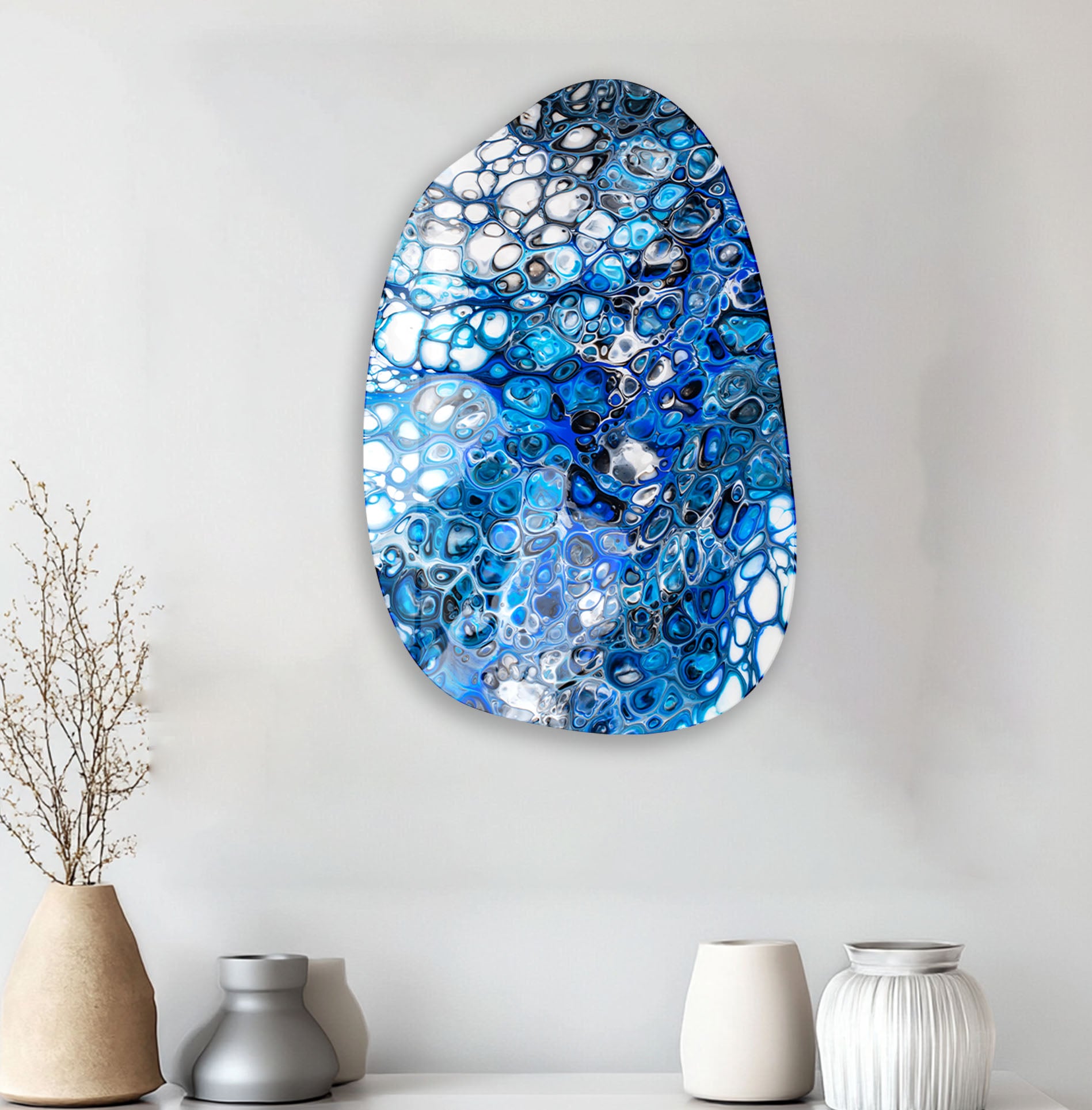 Blue Abstract Glass Wall Art - Modern Home Decor for Living Room, Bedroom & Office - Handmade Aesthetic Glass Artwork