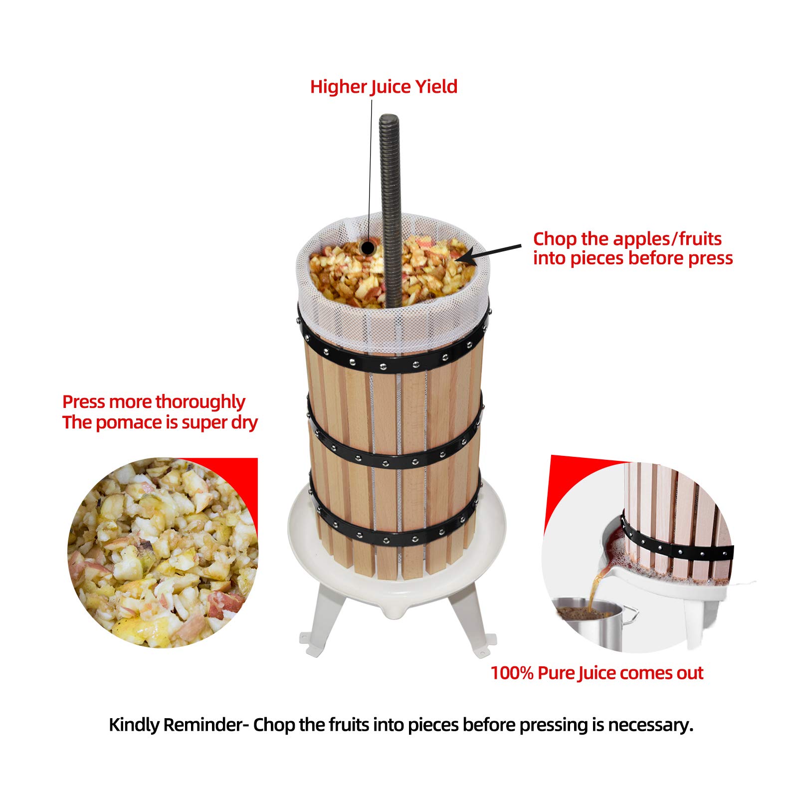 SQUEEZE Master XL 7.9 Gallon Fruit Press for Apple Cider, Wine Making - Heavy Duty Crusher with Stand - Perfect for Home Brewing, Juice Extraction & Winemaking