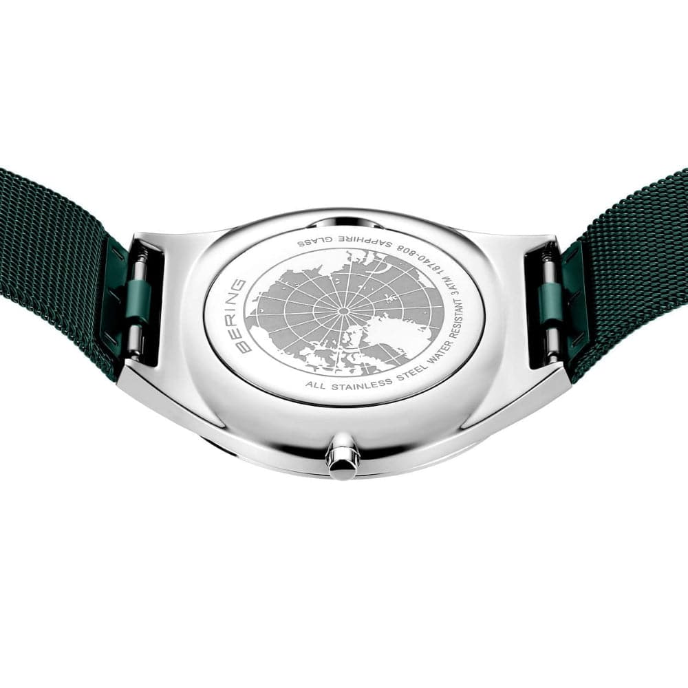 Bering Ultra Slim Men's Watch with Green Dial & Milanese Strap - Model 18740 808 - Perfect for Business, Casual & Formal Occasions