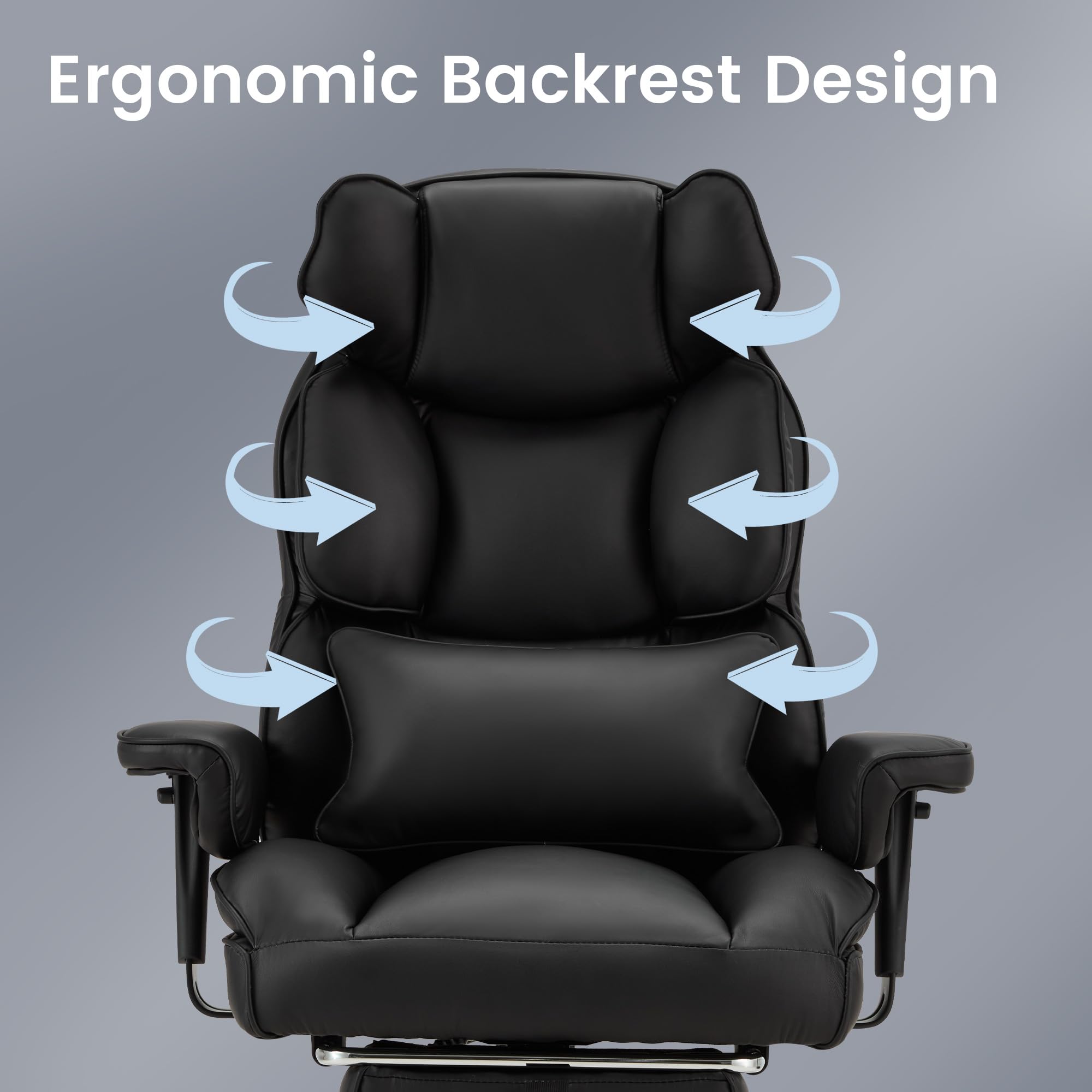 HOMREST Ergonomic Reclining Office Chair with Footrest - Big and Tall Executive Leather Desk Chair for Home & Computer Work - Comfortable High Back Support for Long Hours (Black) - Perfect for Home Office, Gaming, and Remote Work