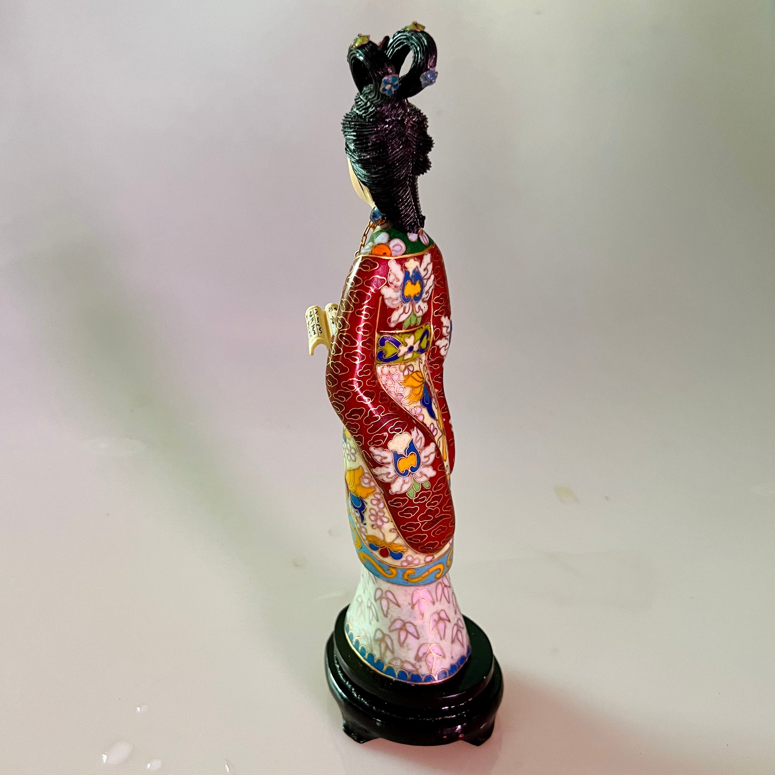 Exquisite Red Chamber Cloisonne Statue with Book - Chinese Handmade Porcelain Figurine for Home Decor, Office Display & Gift Giving