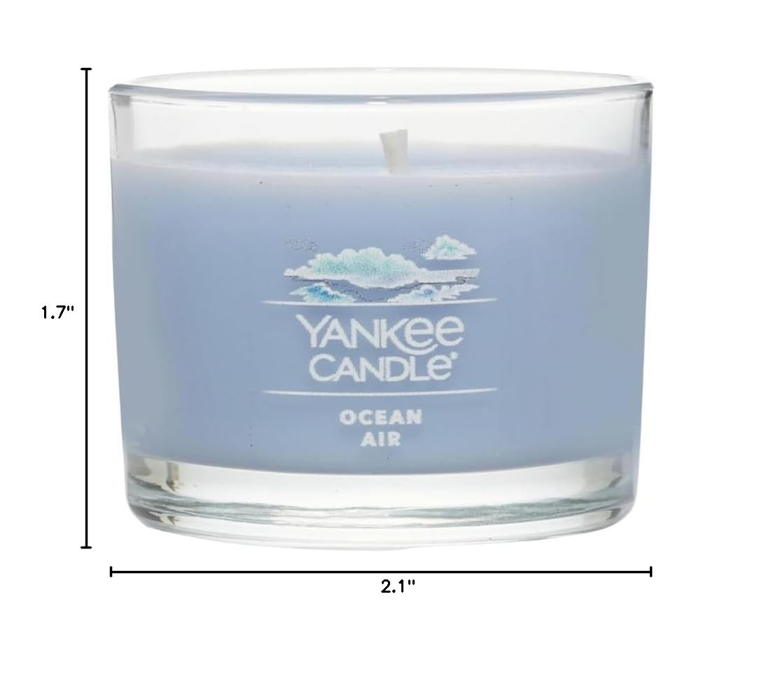 Yankee Candle Ocean Air Scented Mini Votive Candles - 12 Pack of 1.3oz Natural Soy Wax Blend Candles with Cotton Wick in Glass Jars | Perfect for Home Decor, Relaxation, Spa Nights & Gift Giving