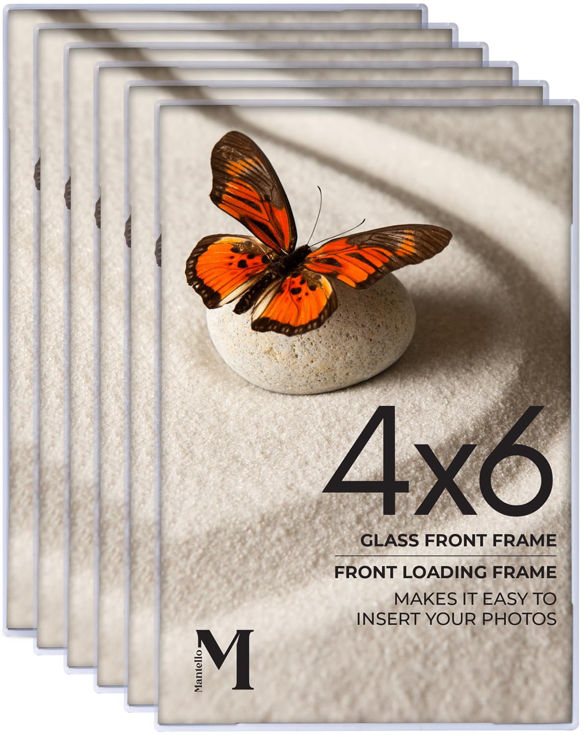 MANTELLO ESSENTIALS 4x6 Picture Frame Set - 6 Pack Glass Photo Frames for Wall & Tabletop Display - Perfect for Family Photos, Artwork, Postcards - Horizontal & Vertical Hanging Options - Ideal for Home Decor, Office, Gift Giving & Memory Display