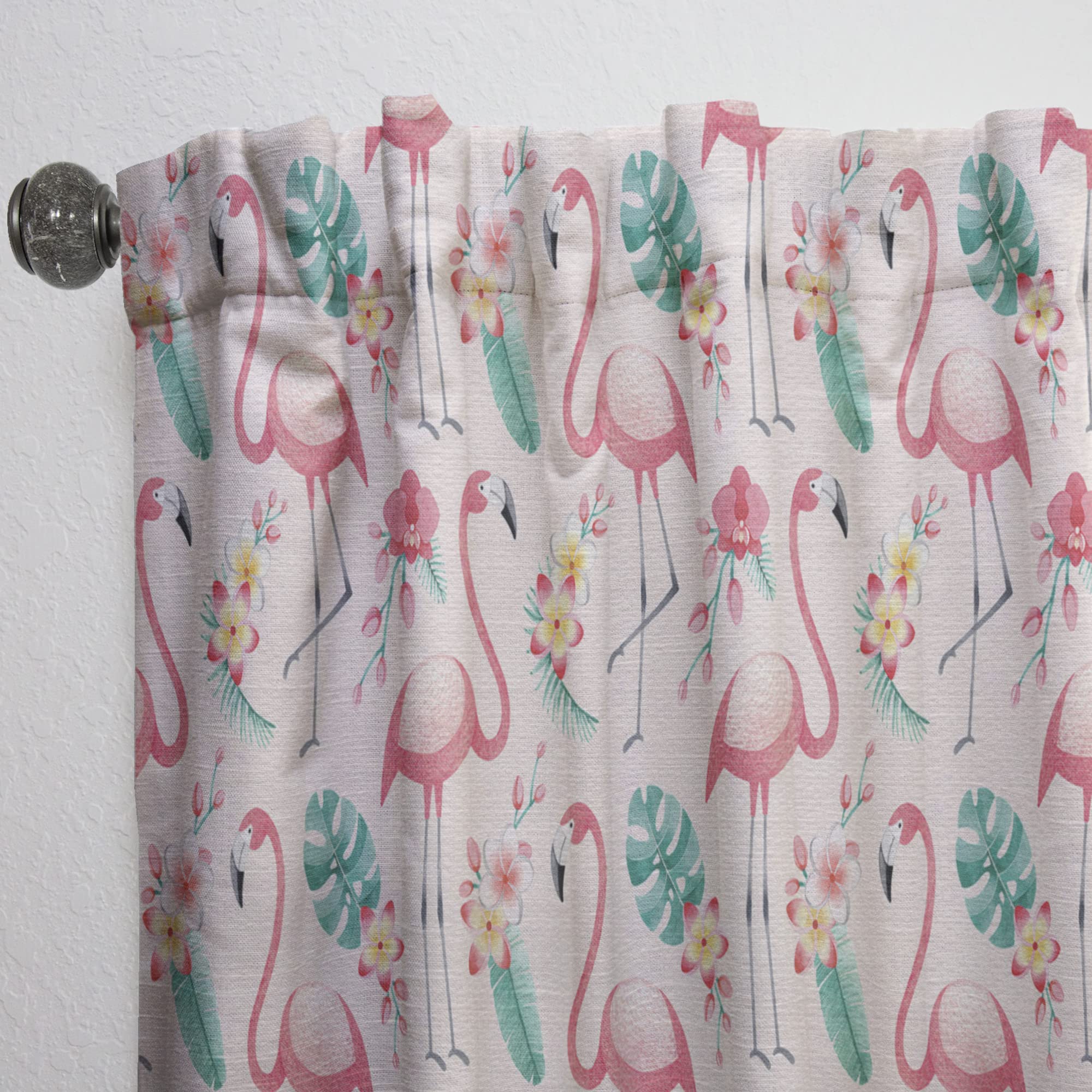 DesignQ Thermal Insulated Single Panel Curtains - Tropical Botanicals, Flowers & Flamingo II - 52x108 Inches - Perfect for Bedroom & Living Room Decor | Energy Efficient Window Treatment for Home & Office
