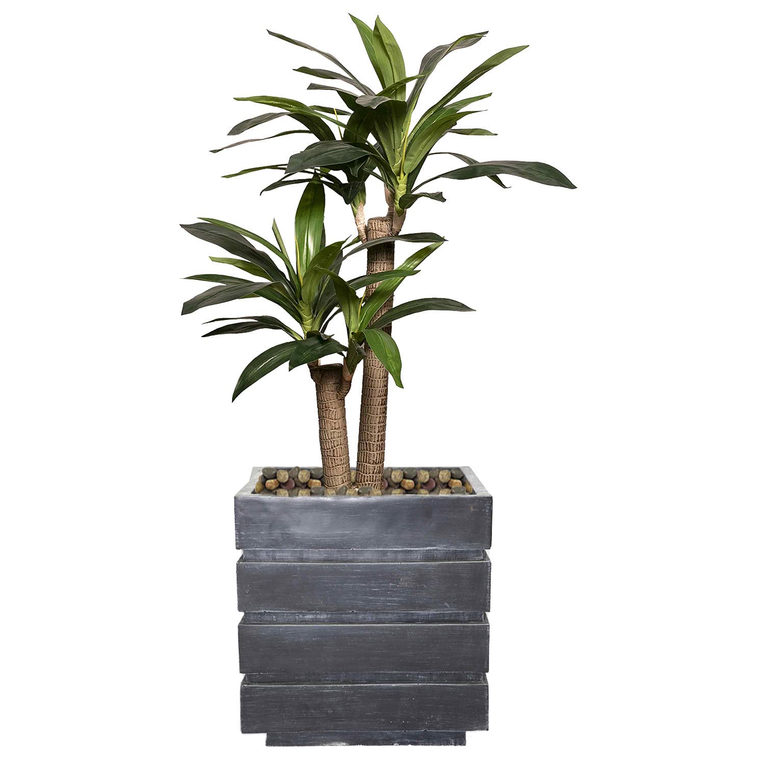 Vintage Artificial Faux Dracaena Corn Plant in Fiberstone Planter - 5ft Tall Fake Indoor Tree for Home Office Decor, Housewarming Gift, Living Room & Bedroom Greenery (VHX166204)