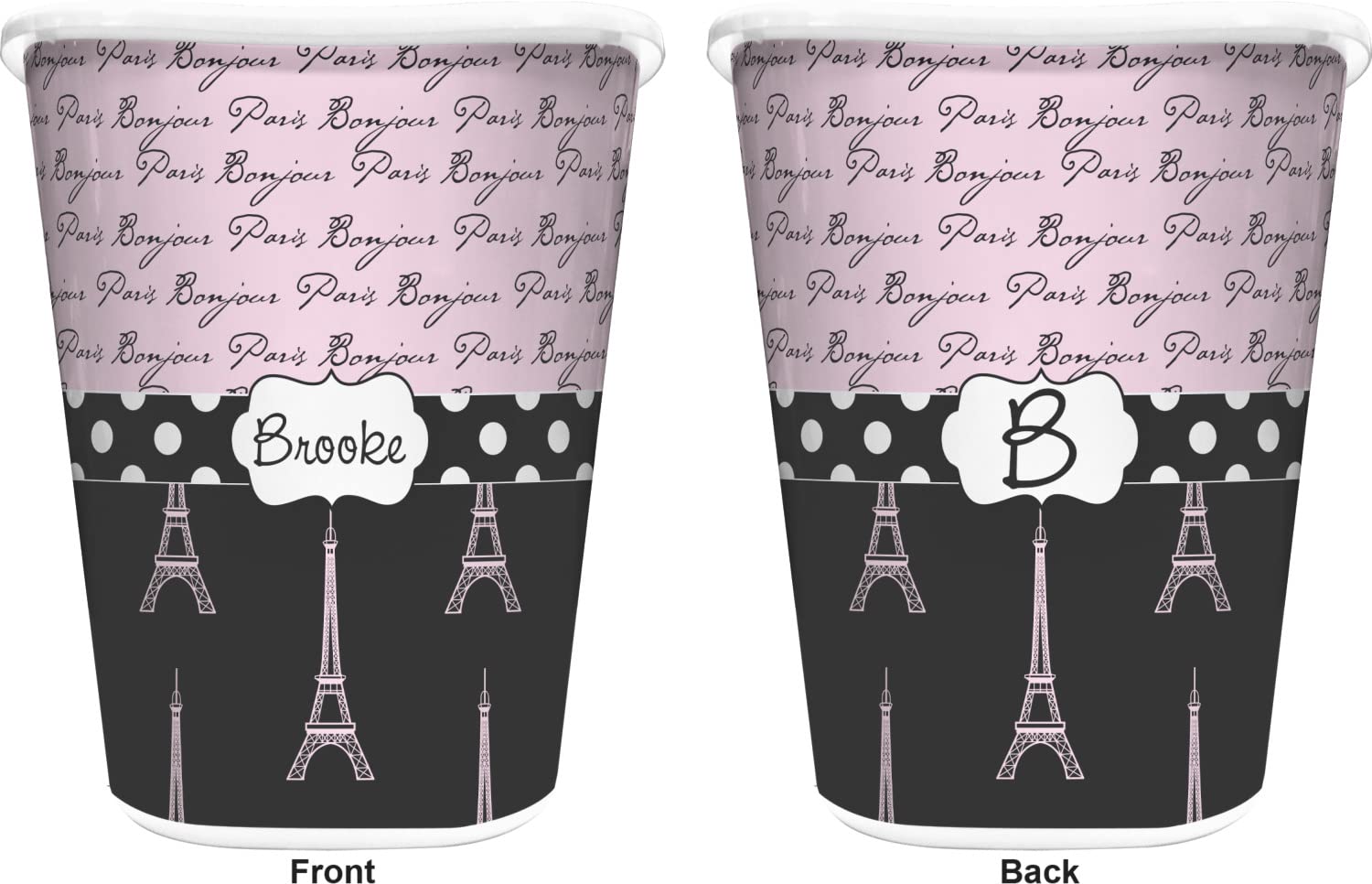 Personalized Paris Bonjour Eiffel Tower Trash Can - White for Home & Office