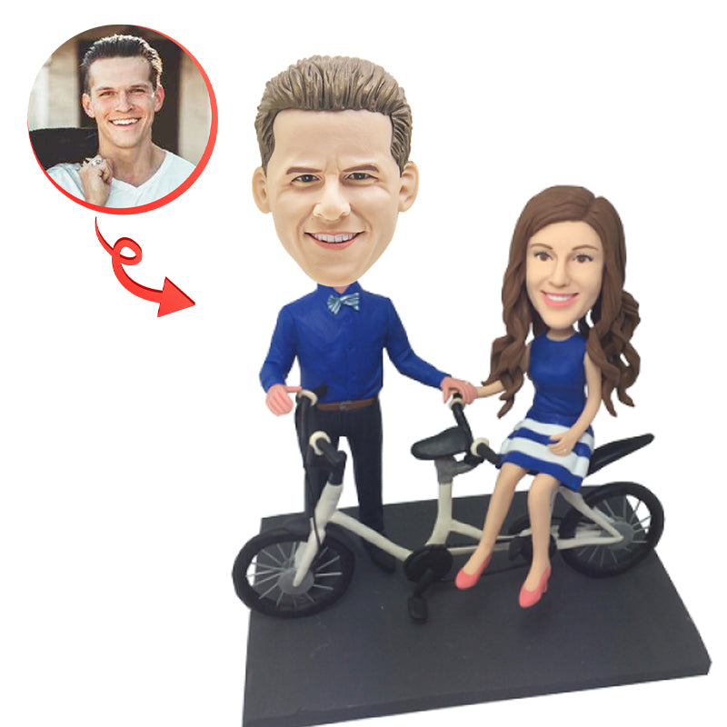 Personalized Couple Bicycle Bobbleheads - Custom Cycling Figurines for Anniversary Gifts & Home Decor | Perfect for Wedding Presents, Bike Lovers & Shelf Displays
