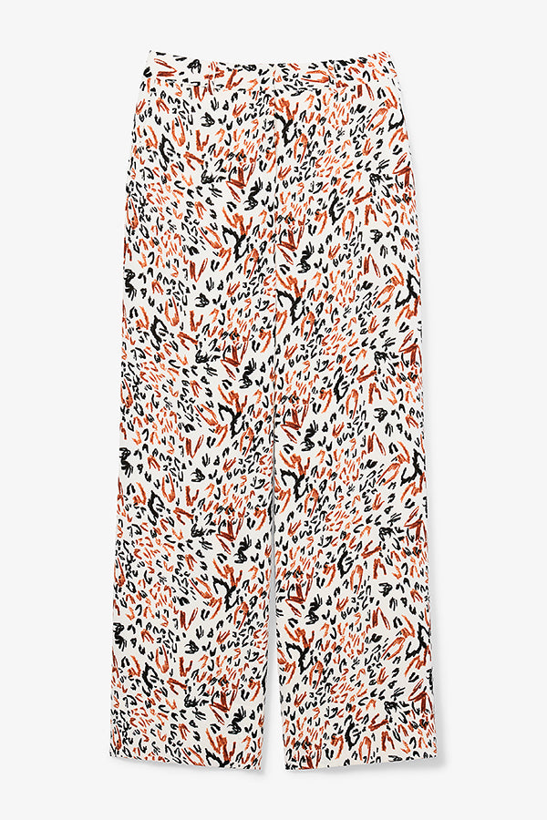Tinsley Wide Leg Pants for Women - Soft Pebble Crepe Fabric with Leopard Sketch Print | Comfortable Office Wear & Casual Outfits