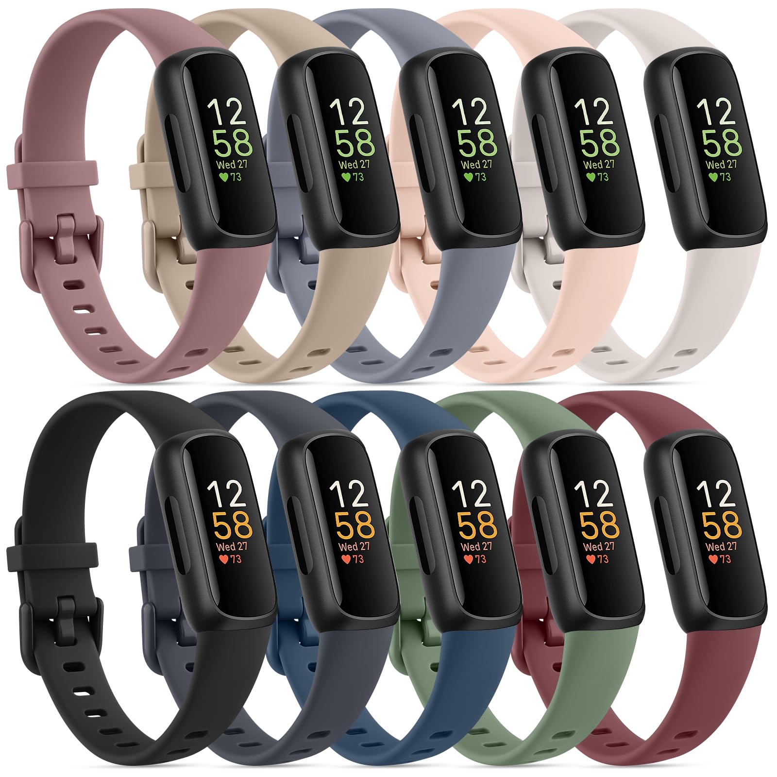 10 Pack Replacement Bands for Fitbit Inspire 3 - Soft Silicone Adjustable Sport Straps for Women & Men - Perfect for Workouts, Running & Daily Fitness Tracking