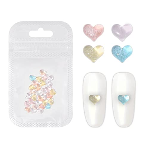 30PCS Peach Heart Rhinestones for Nails - Flat Back DIY Nail Art Gems, Aurora Symphony Drill Diamonds for Manicure Decoration (5.5x4.5mm) - Perfect for Valentine's Day, Bridal, Party & Acrylic Nail Designs