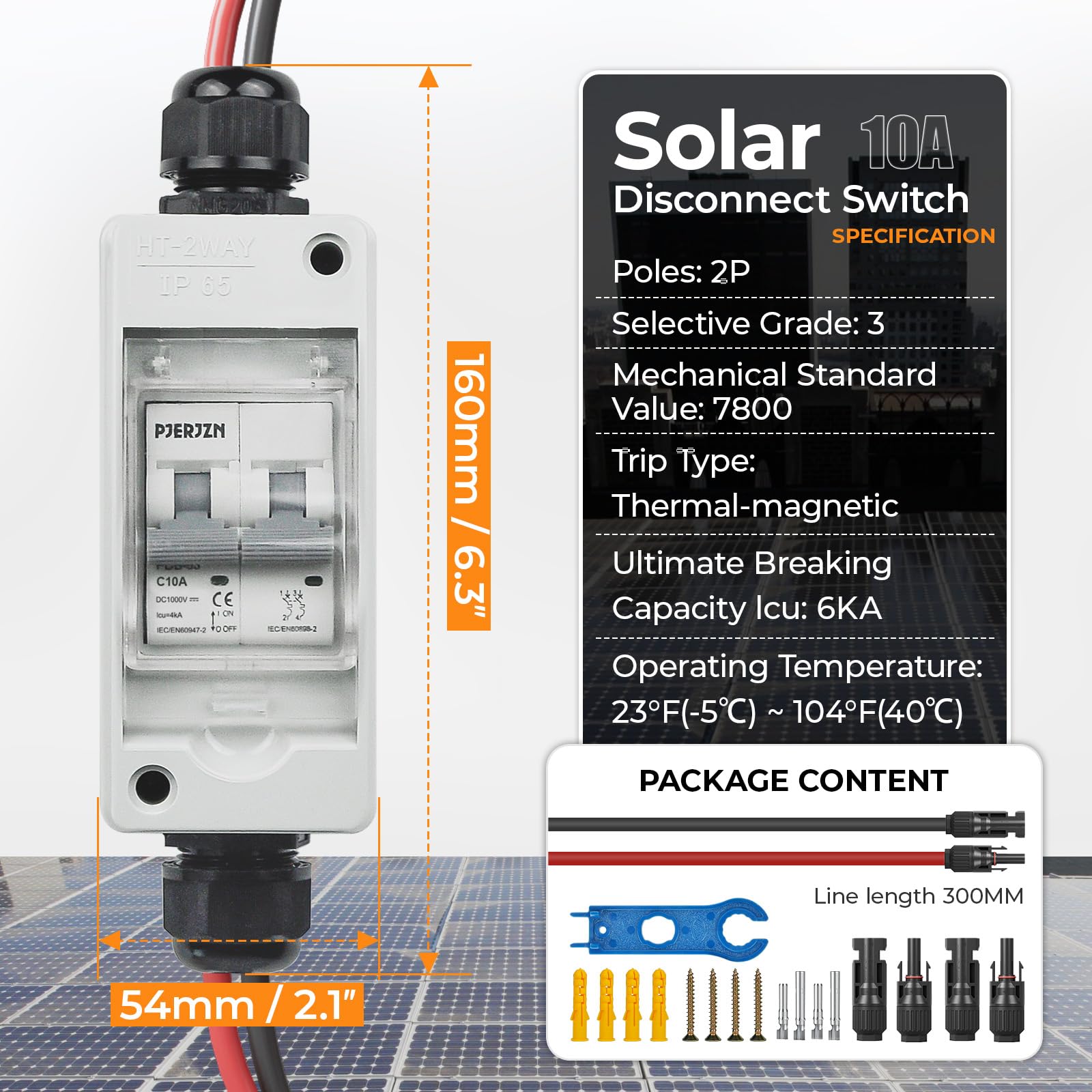 1000V 10A Solar Panel Disconnect Switch - IP65 Waterproof PV Circuit Breaker for Solar Power Systems, Home Battery & Off-Grid Applications - Outdoor Use for Safety & Easy Maintenance
