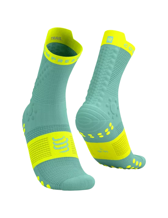 Compressport Unisex Pro Racing Socks v4.0 - Trail Running & Hiking Socks - Shell Blue/Safe Yellow - Performance Athletic Socks for Men & Women - Ideal for Marathon, Trail Running & Outdoor Sports