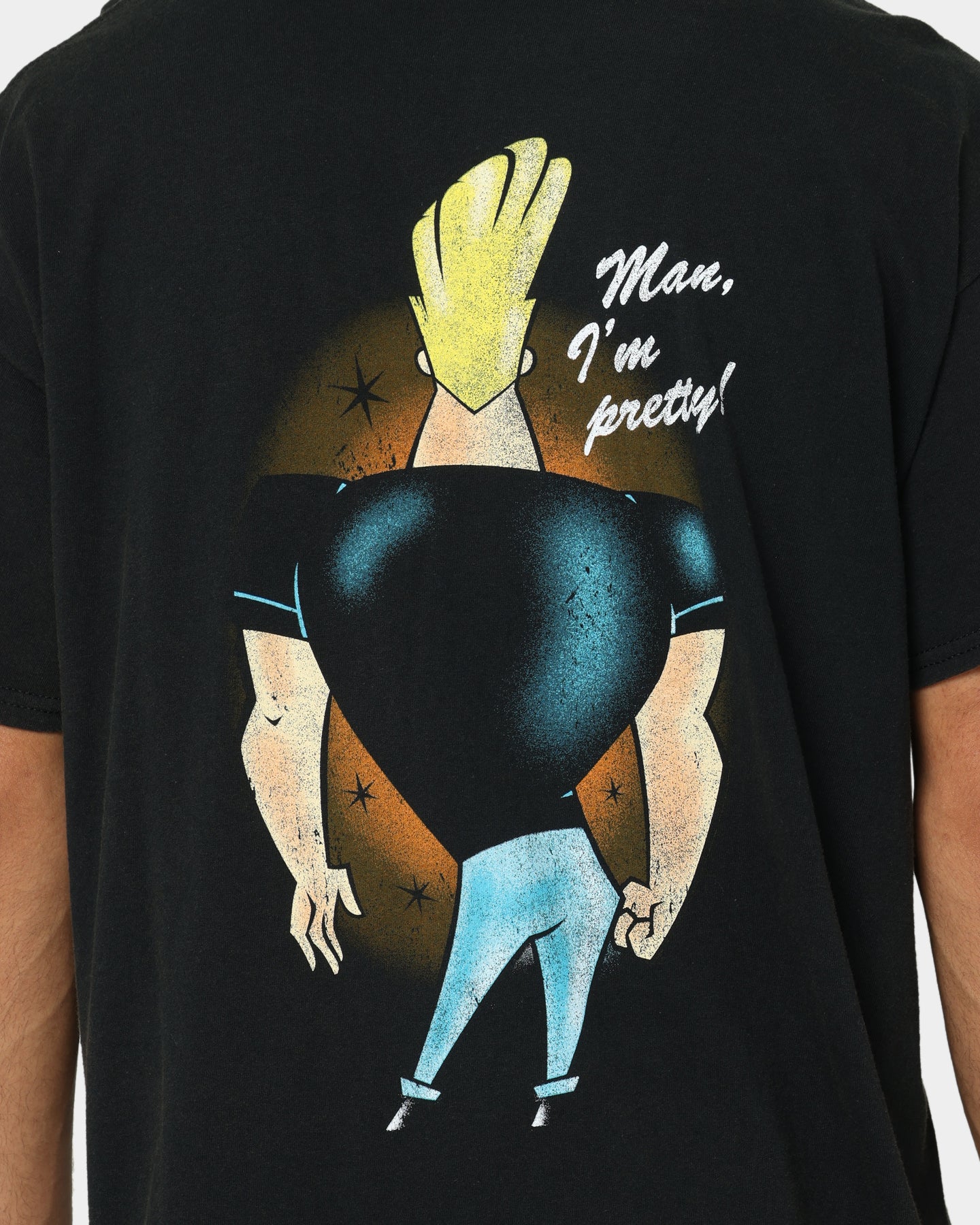 Johnny Bravo Vintage T-Shirt for Men - Retro Black Wash Graphic Tee - Perfect for Casual Wear, Cosplay, and 90s Nostalgia Fans