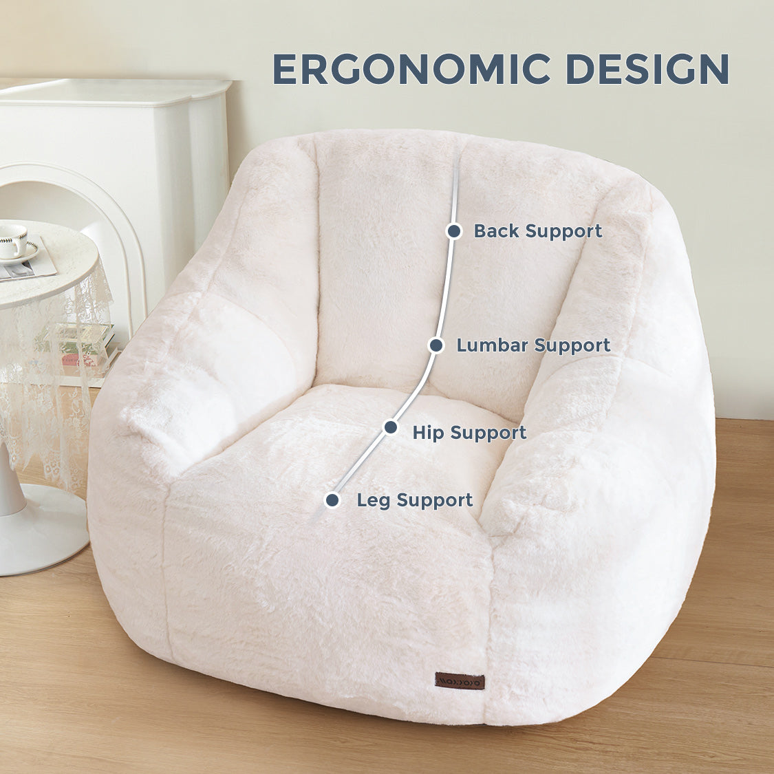 MAXYOYO Faux Fur Bean Bag Chair with High Backrest - Soft Beige Lounge Chair for Living Room, Bedroom & Game Room - Cozy Seating for Relaxing, Reading & Gaming