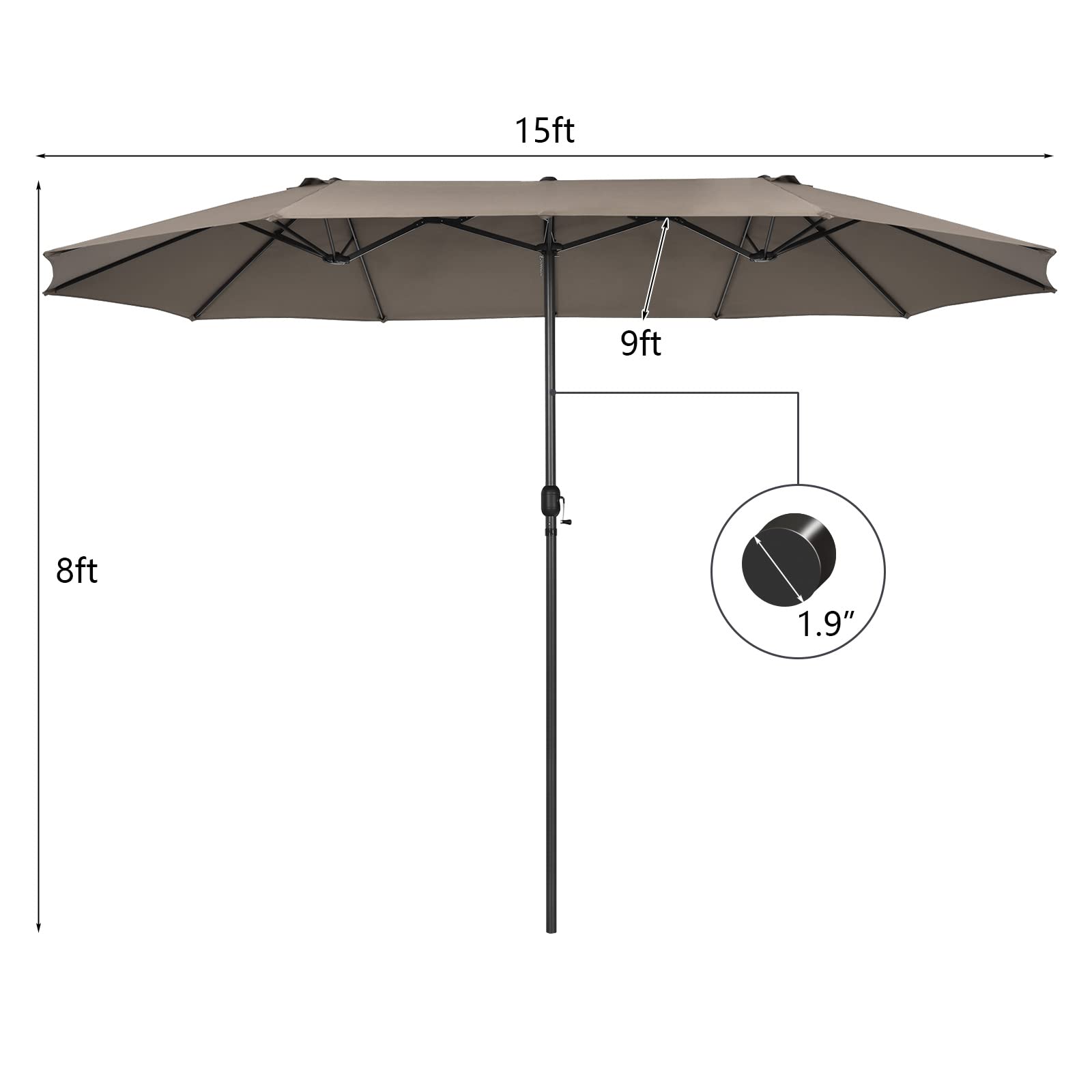 Tangkula 15Ft Double-Sided Patio Umbrella - Extra Large Outdoor Market Umbrella with Hand-Crank System & Air Vents, 12-Rib Sturdy Metal Frame for Poolside, Garden, Backyard, Beach, and Outdoor Dining (Brown) - Perfect for Shade in Hot Summer Days