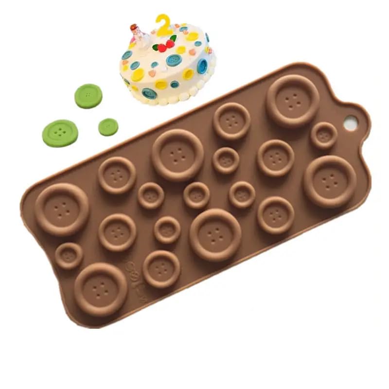 BAKEMO 19-Cavity Silicone Chocolate Mold - Button Shape Chocolate Bar Mould for Baking, Cake Decorating, Candy Making & Fondant | Reusable Non-Stick Baking Tray | Perfect for Valentine's Day, Birthday Parties & Holiday Treats (Multicolor - PK1)
