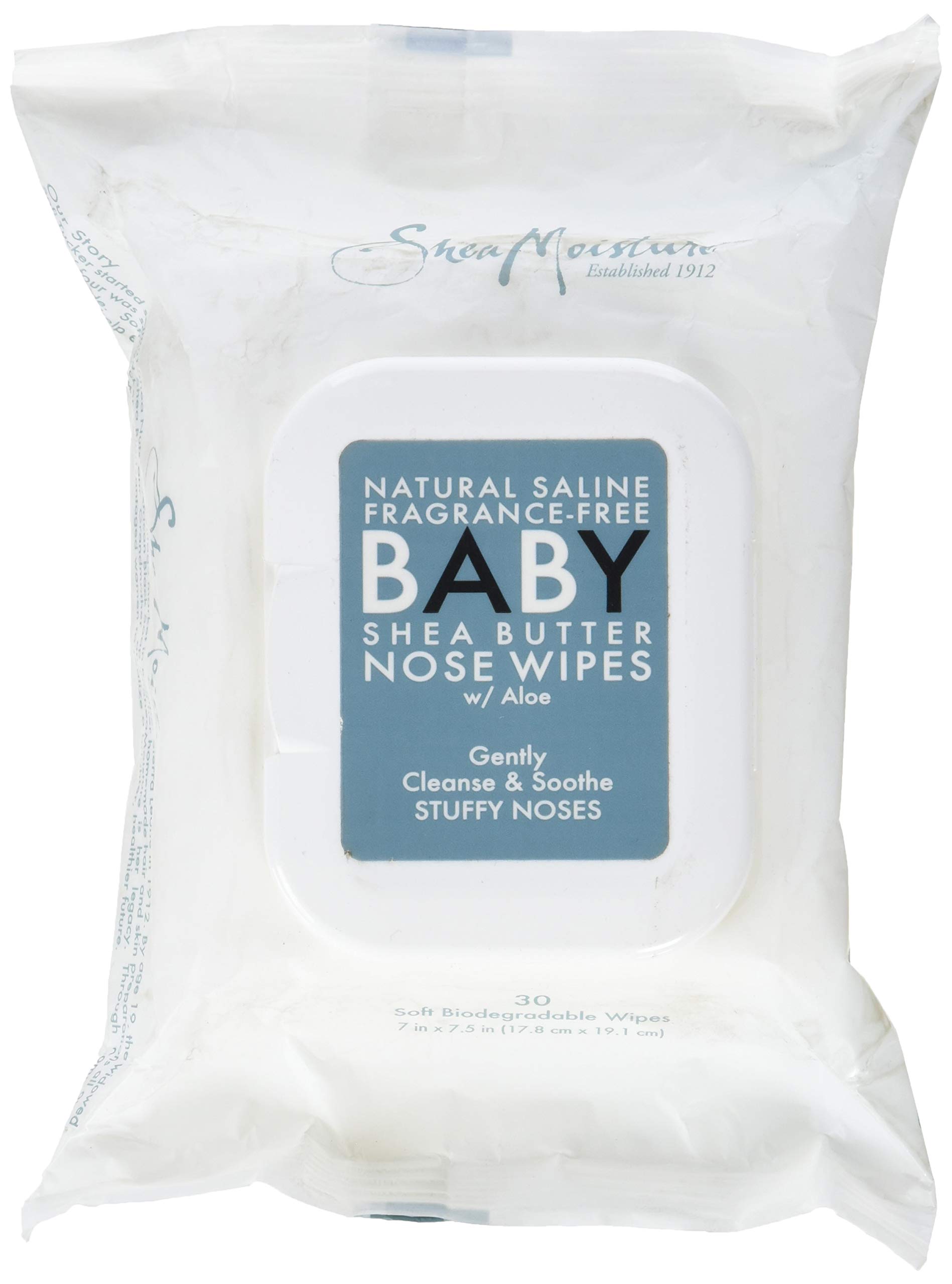 Shea Moisture Fragrance-Free Baby Shea Butter Nose Wipes - Hypoallergenic & Natural Saline Formula, 30 Count - Gentle for Newborns & Sensitive Skin, Perfect for Diaper Bags & On-the-Go Care