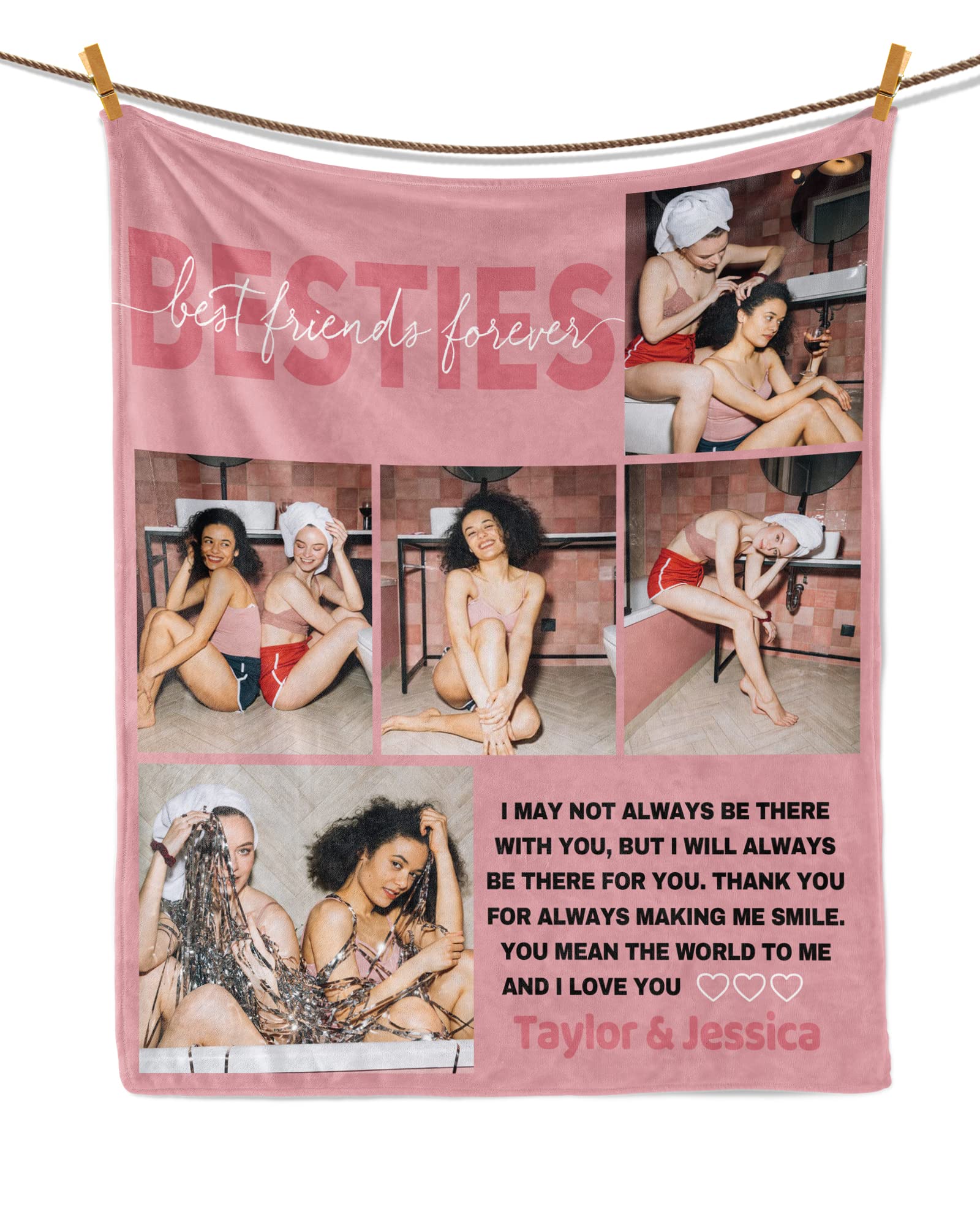 Custom Photo Best Friend Blanket - Personalized Birthday Gift for Women & Long Distance Friendship Present | Soul Sister, BFF & Teen Girls Gift Idea | Perfect for Anniversaries, Christmas & Cozy Nights Together