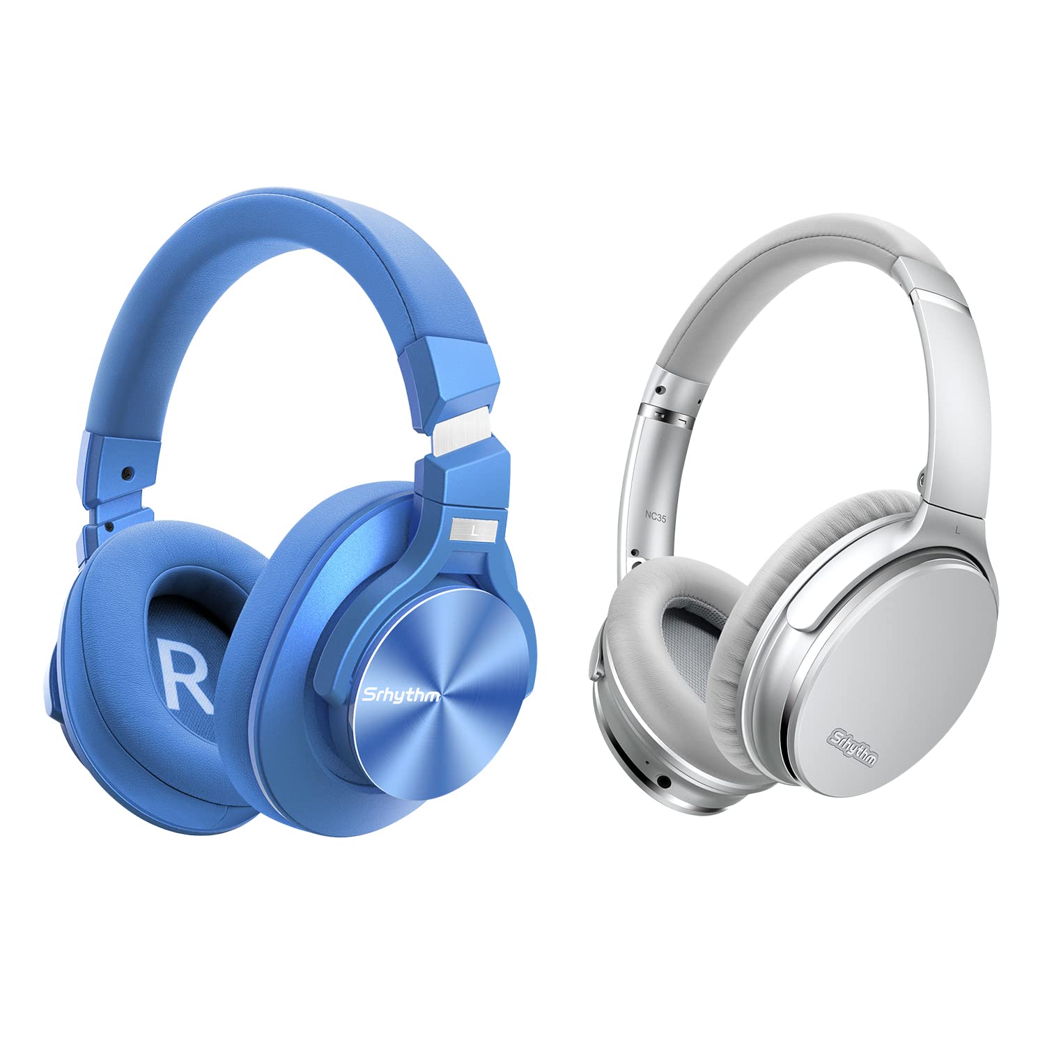 Srhythm NC75 Pro Active Noise Cancelling Bluetooth 5.0 Wireless Headphones - 40H Playtime, Over-Ear Headset with Mic & Mega Bass | NC35 Lightweight Bundle | Perfect for Travel, Work & Gaming