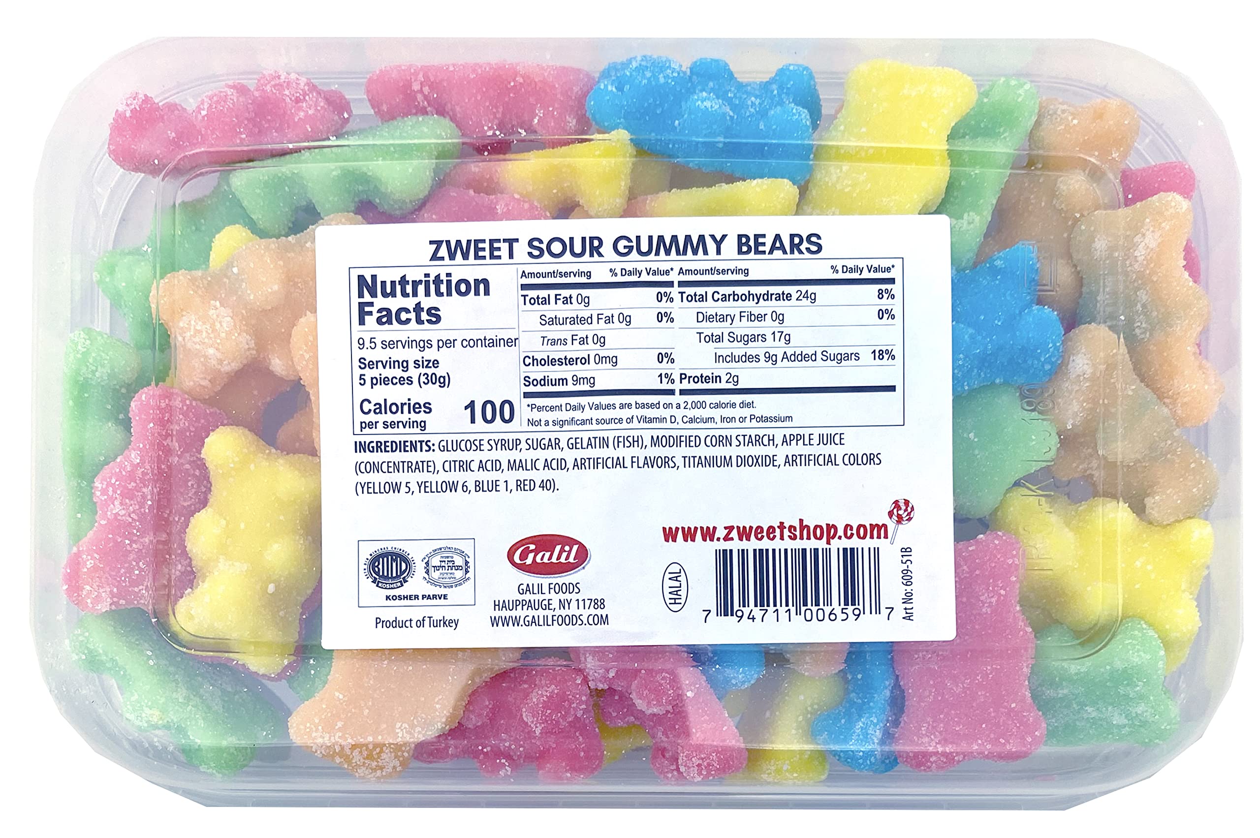 Sour Gummy Bears Candy 10oz - Kosher & Halal - Resealable Pack for Snacking