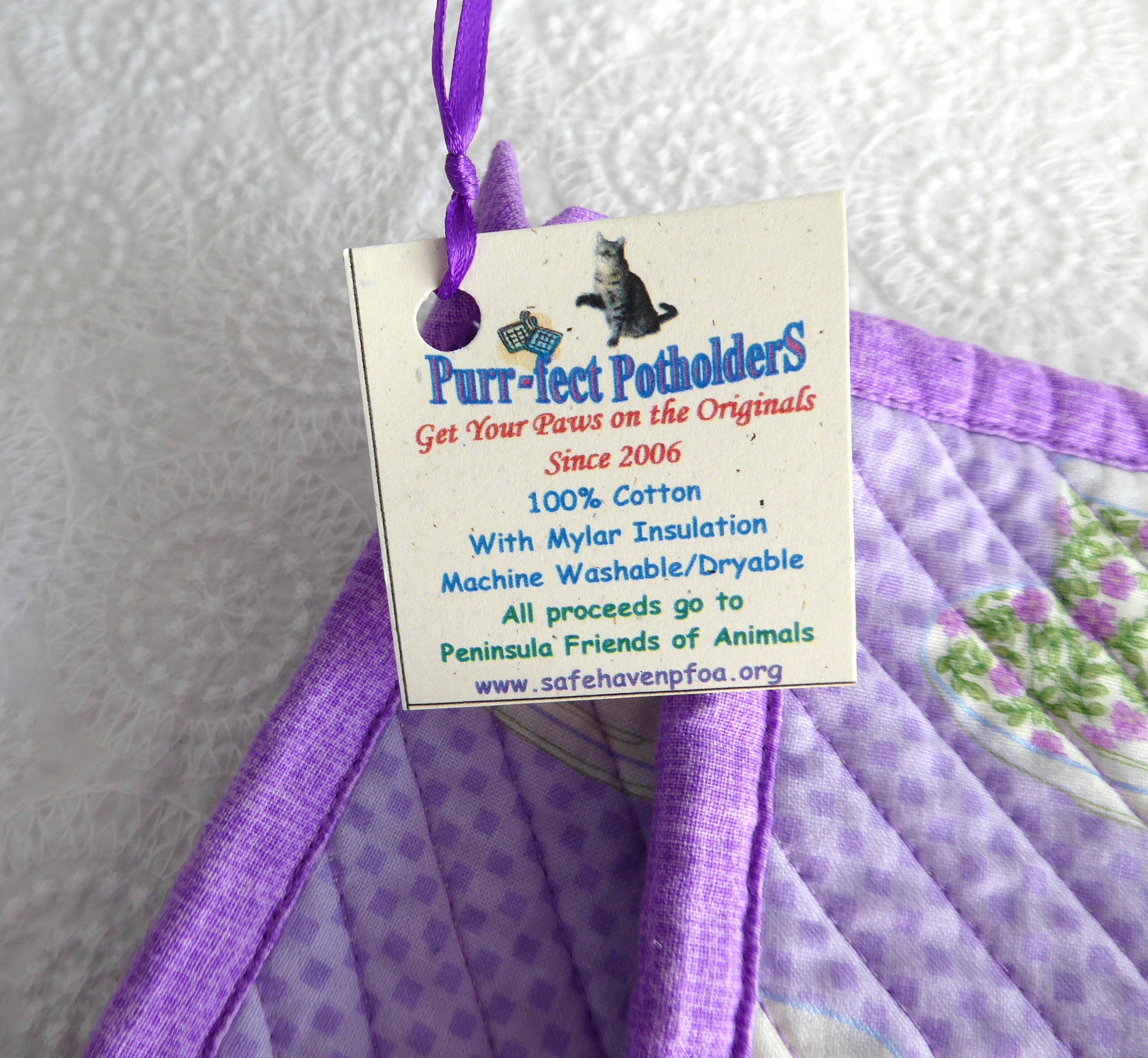 Handmade Purple Teacup Padded Potholders - Set of 2 Heat-Resistant Kitchen Mitts for Baking & Cooking | Supports Animal Charity | Perfect Gift for Tea Lovers & Home Chefs