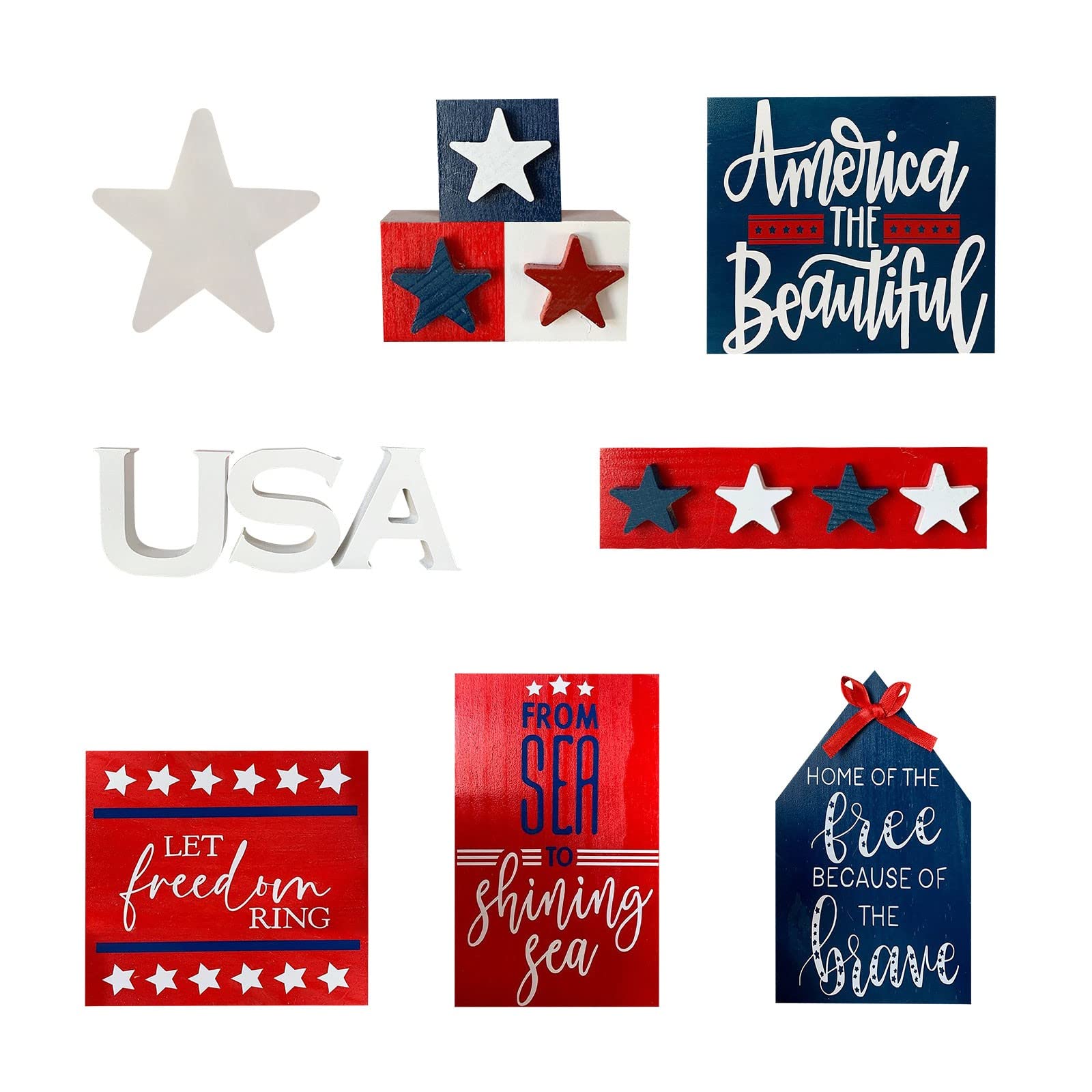 Independence Day Home Decor - Layered Tray Set for Tabletop Display, American Flag Theme Decorative Tray Bundle for Desk, Shelf, or Mantel (One Size) - Perfect for 4th of July Parties, Patriotic Home Styling & Seasonal Decorations