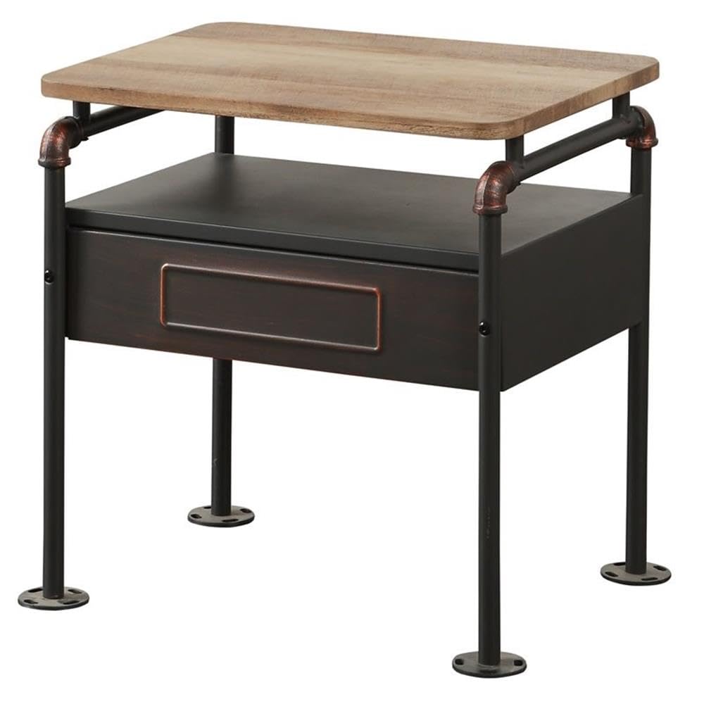 Acme Nicipolis 1-Drawer Nightstand with Storage Compartment in Sandy Gray & Oak Finish - Perfect for Bedroom, Living Room or Office