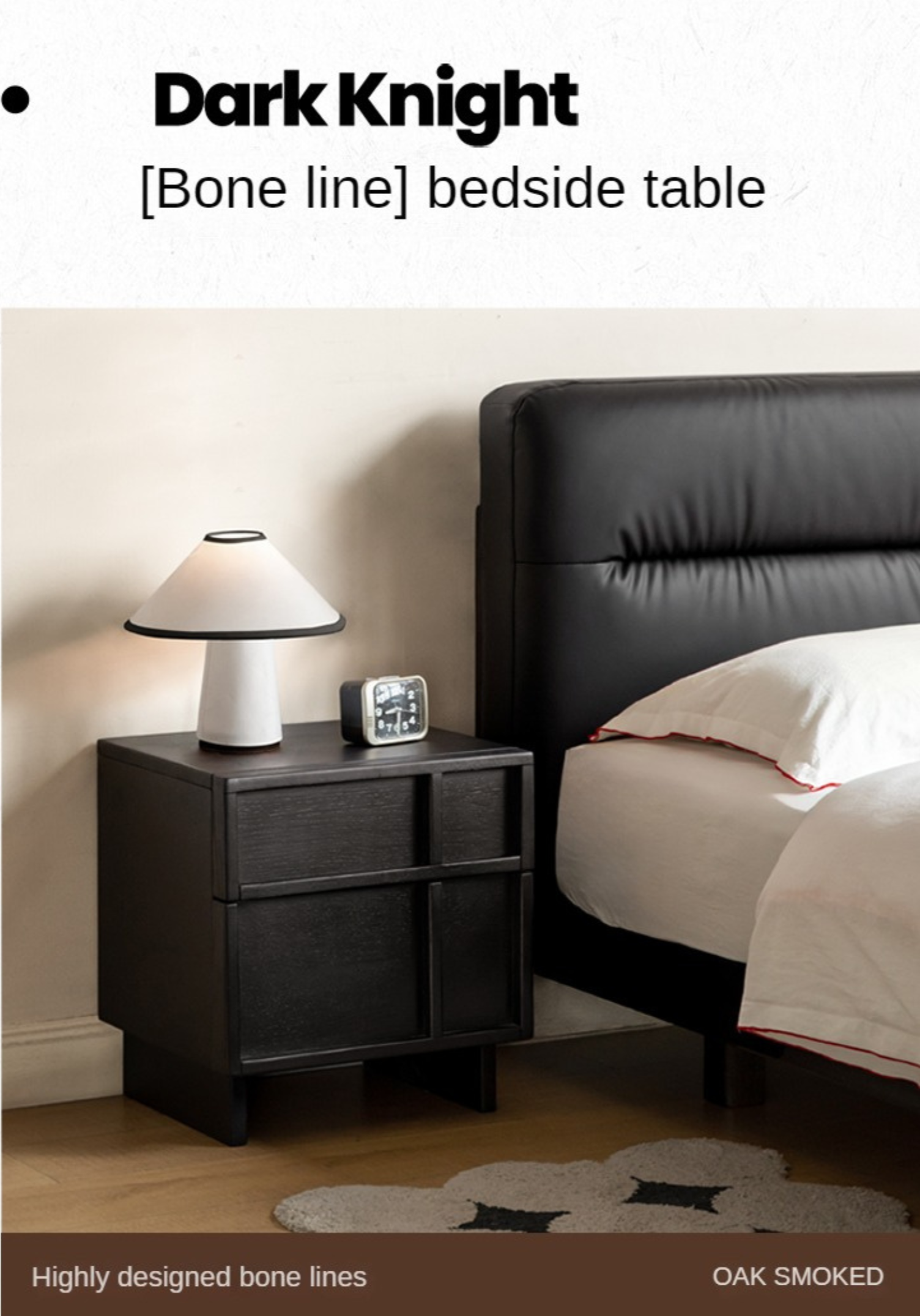 Modern Black Oak Solid Wood Nightstand with Storage - Stylish Bedside Table for Bedroom, Living Room, or Office