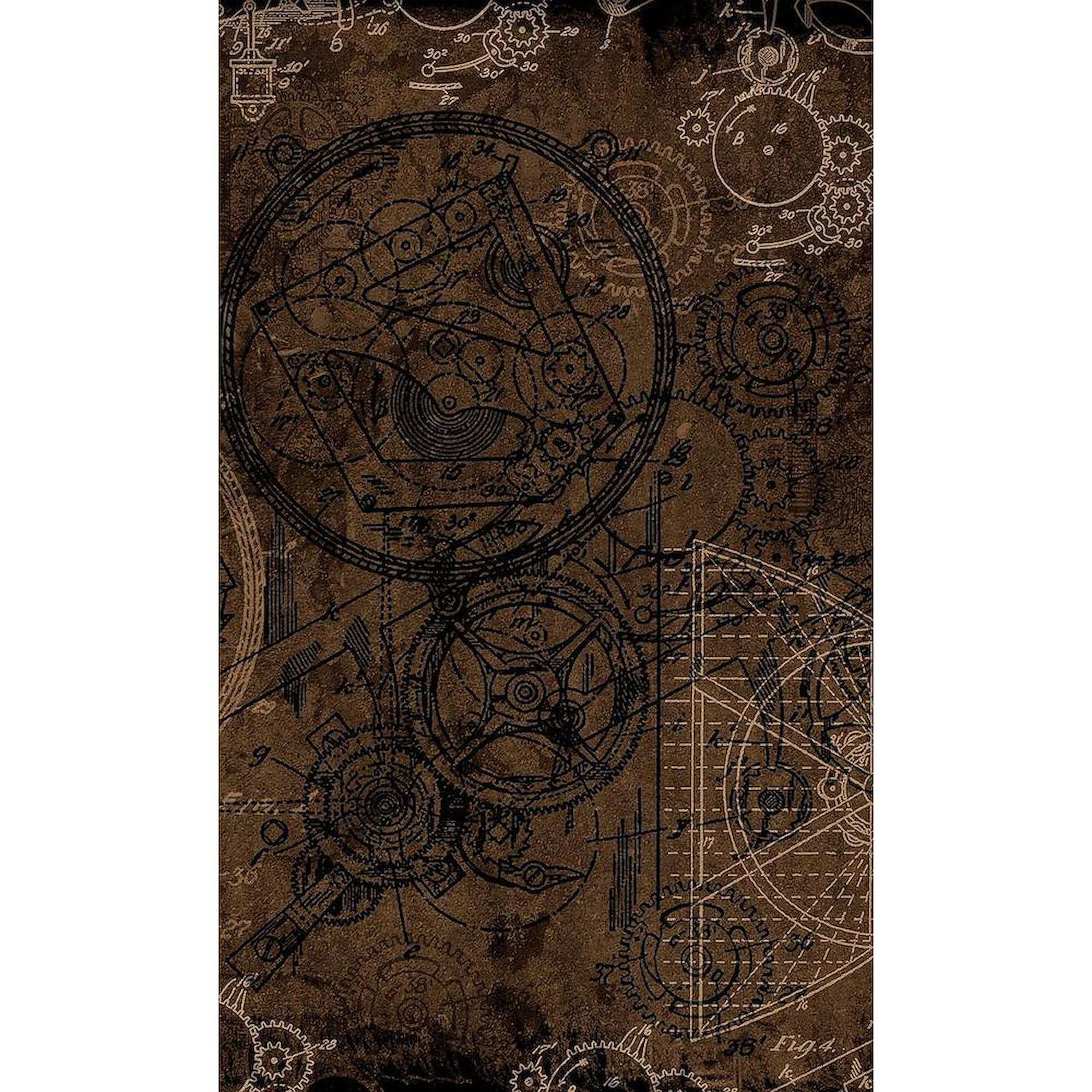 Clockwork Collage Brown 3'X5' Decorative Area Rug - Non-Slip Fabric Throw Rug for Living Room, Bedroom & Office - Boho Home Decor Accent
