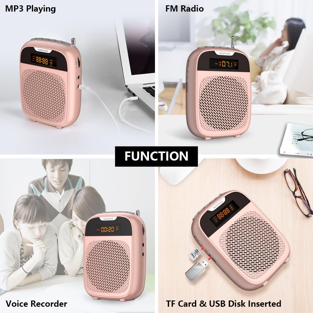 NORWII Mini Voice Amplifier Portable Rechargeable Bluetooth Speaker 4000mAh with Wired Microphone - Personal PA System for Teachers, Tour Guides, Meetings & Coaches (Rose Gold) | Wireless Microphone for Presentations, Outdoor Events & Public Speaking