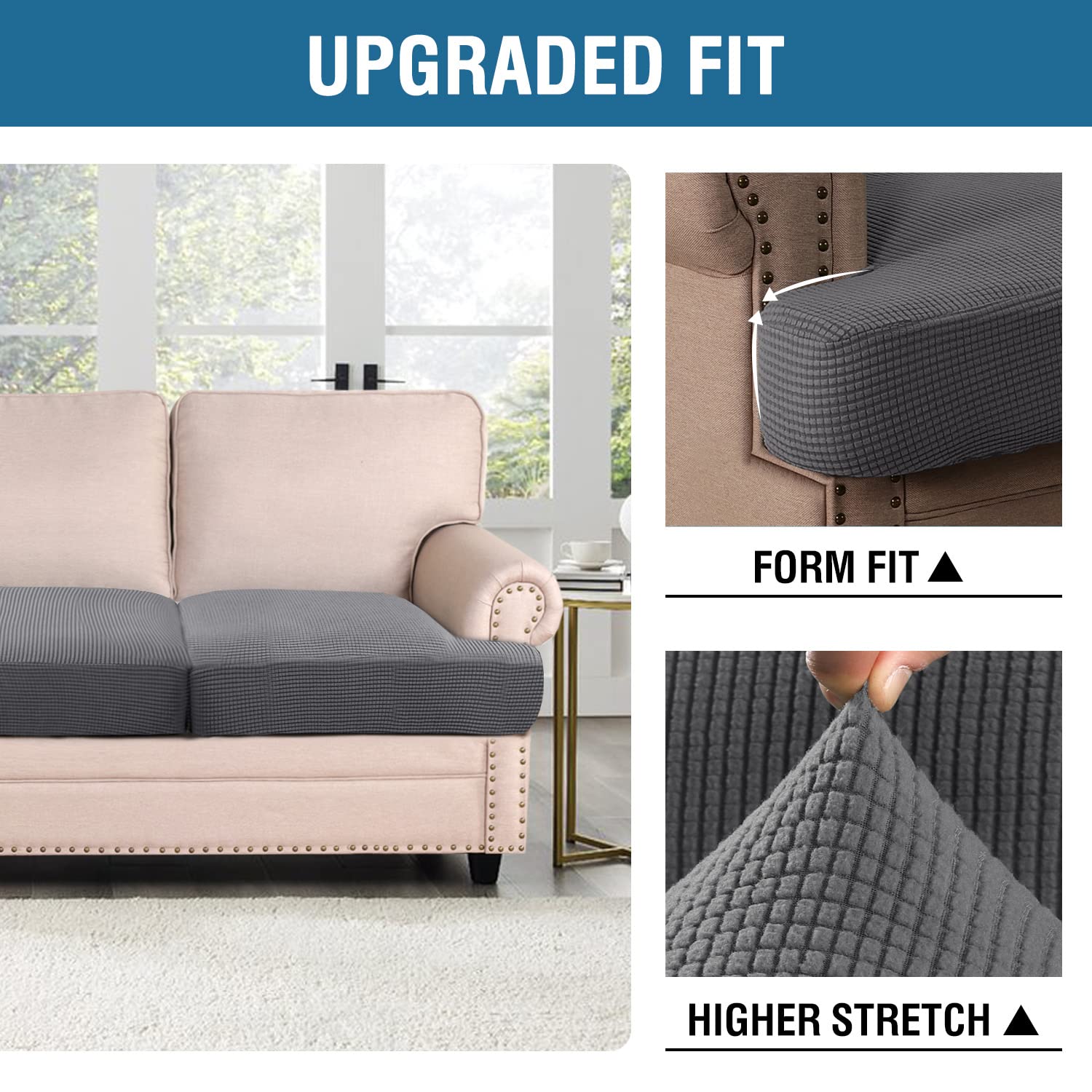 H.VERSAILTEX Stretch Sofa Slipcover - Elastic Jacquard Fabric Chair Covers for Living Room Armchair & Couch - Thick Grey Seat Protector - Perfect for Home Decor, Pet Protection, and Furniture Refresh