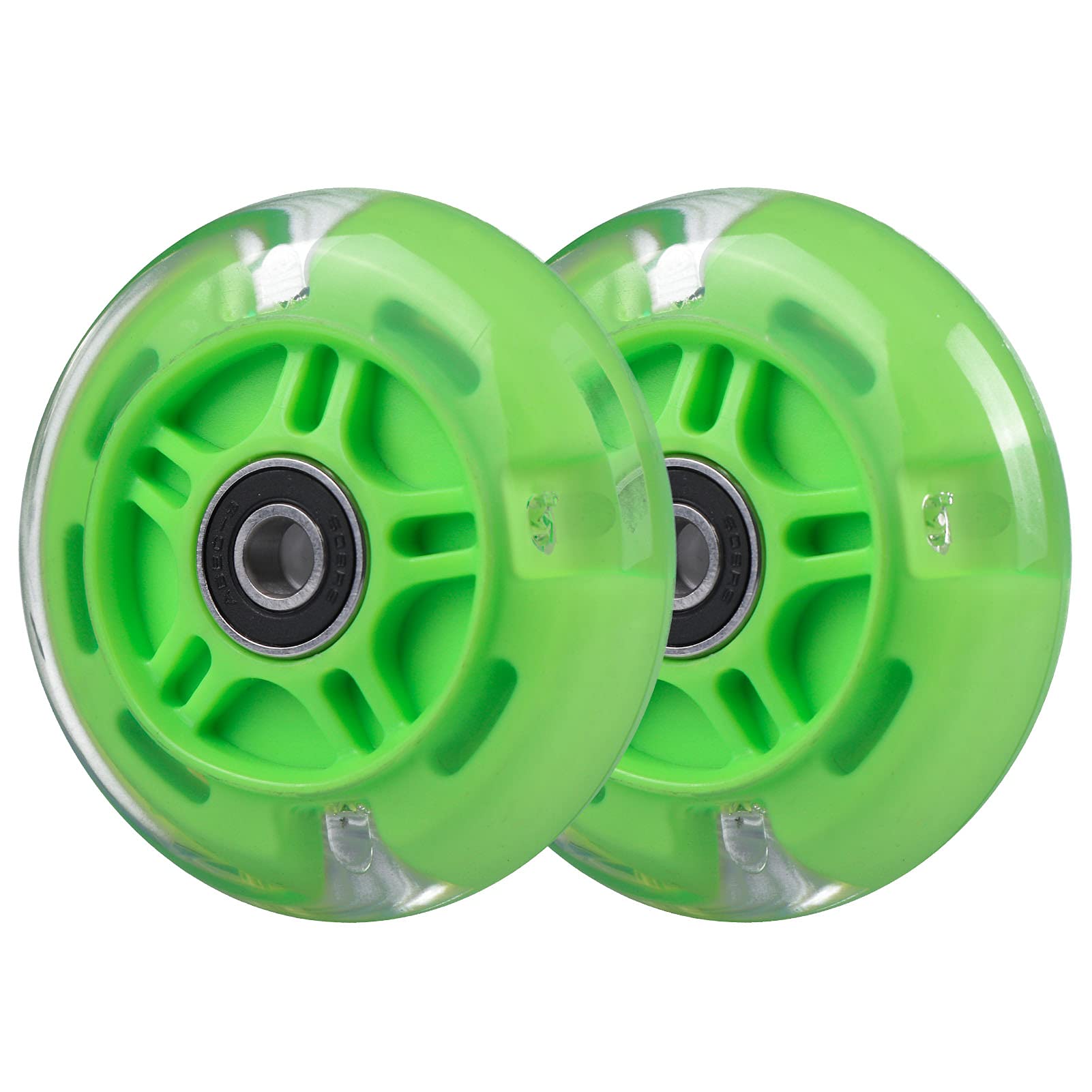 80mm Rear Flashing White Light-Up Replacement Wheels for Micro Globber Lascoota Kick Scooter - 3-Wheeled Kids Scooter Accessories (2-Pack, Green) - Perfect for Night Riding Safety & Outdoor Play