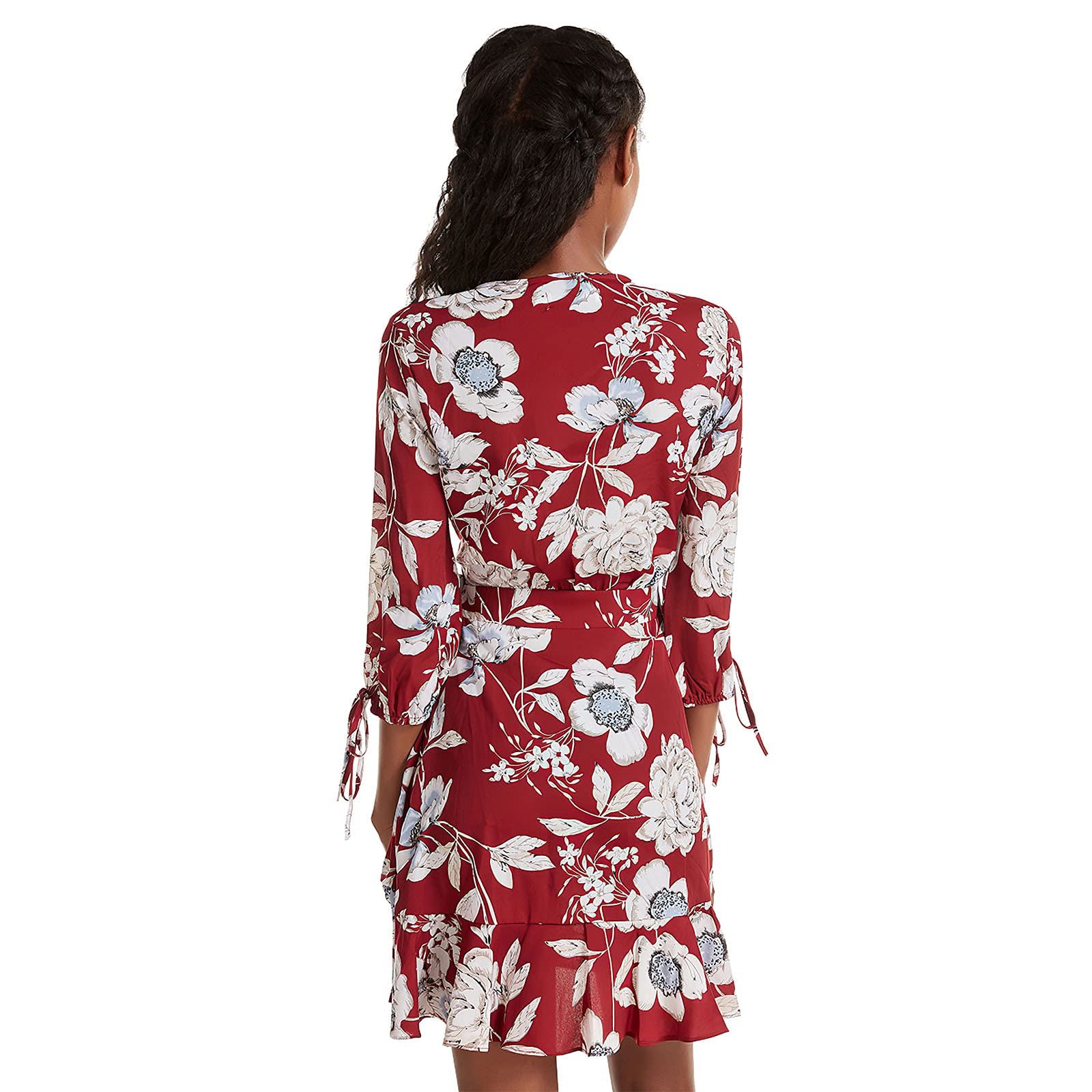 Pantete Women's Summer Floral Short Dress - Casual 3/4 Sleeve Tie Waist Ruffle Mini Dress with V-Neck | Perfect for Beach Vacation, Date Night & Summer Parties