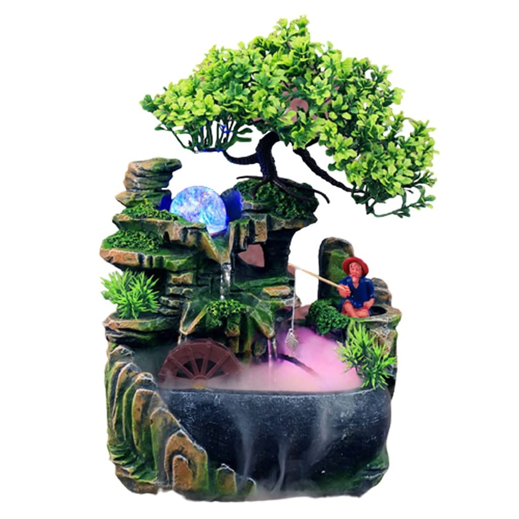 LED Flowing Fountain Rockery - Fake Tree Bonsai Waterfall for Office & Tabletop Decor (As Shown Color, One Size) - Perfect for Zen Gardens, Home Meditation Spaces & Desktop Relaxation