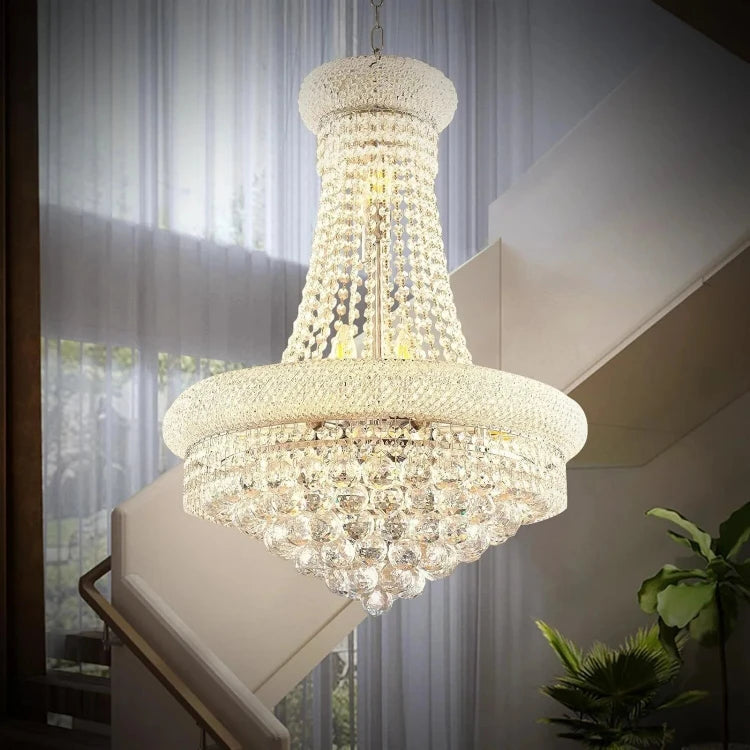 Sansa Chrome Raindrop Crystal Pendant Chandelier Light Fixture - Elegant Dining Room Lighting for Home Decor, Bedroom, Living Room, Entryway