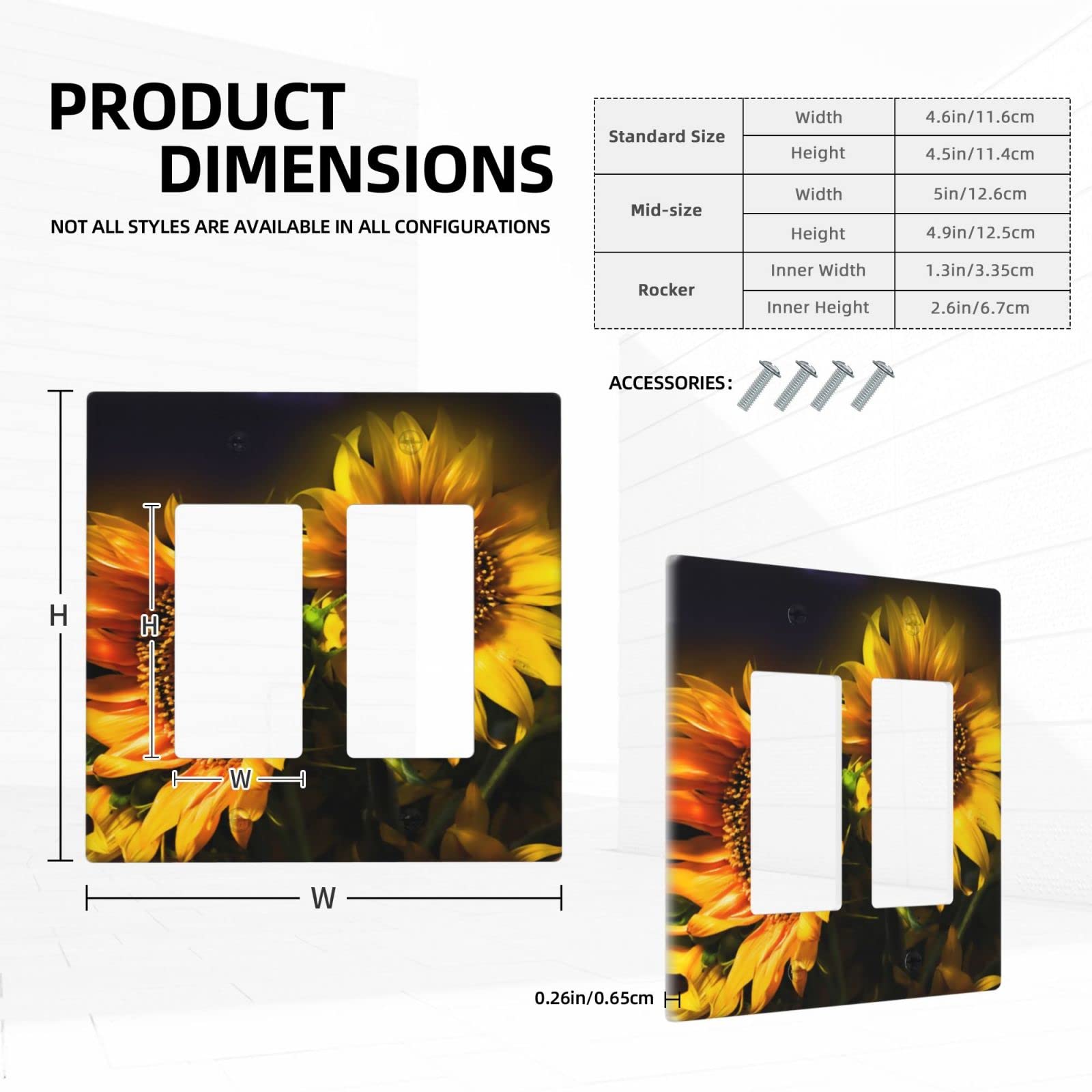Orange Sunflower Farmhouse 2-Gang Rocker Light Switch Cover & Double Outlet Wall Plate - Decorative Electrical Cover for Laundry, Living Room, Bathroom & Bedroom - Rustic Home Decor Accessory for Country Style Interiors