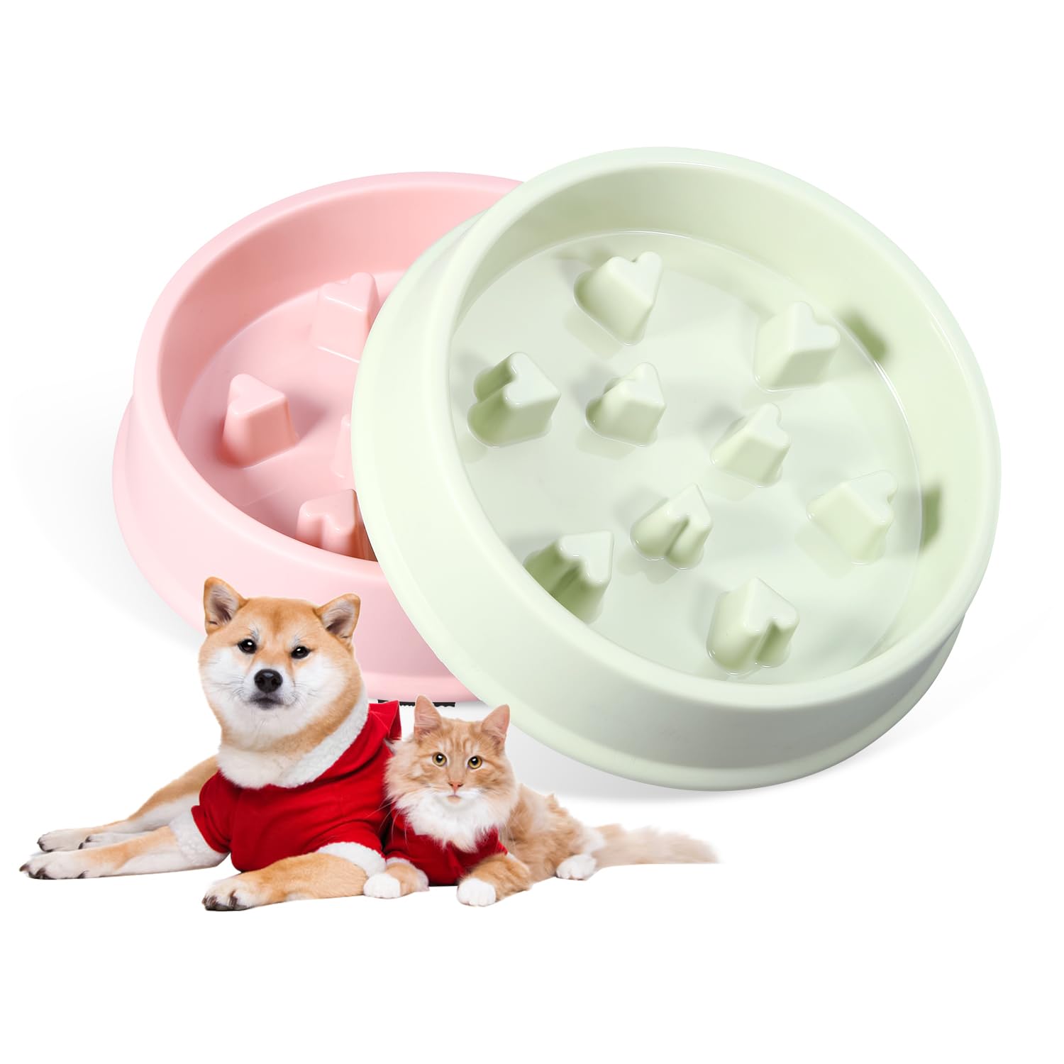 2 Pack Slow Feeder Dog Bowls - Anti-Choking Puzzle Pet Bowls for Dogs & Cats - Slows Eating & Prevents Overeating - Perfect for Puppy Training & Mealtime Fun (Green + Pink) - Great for Fast Eaters & Digestive Health