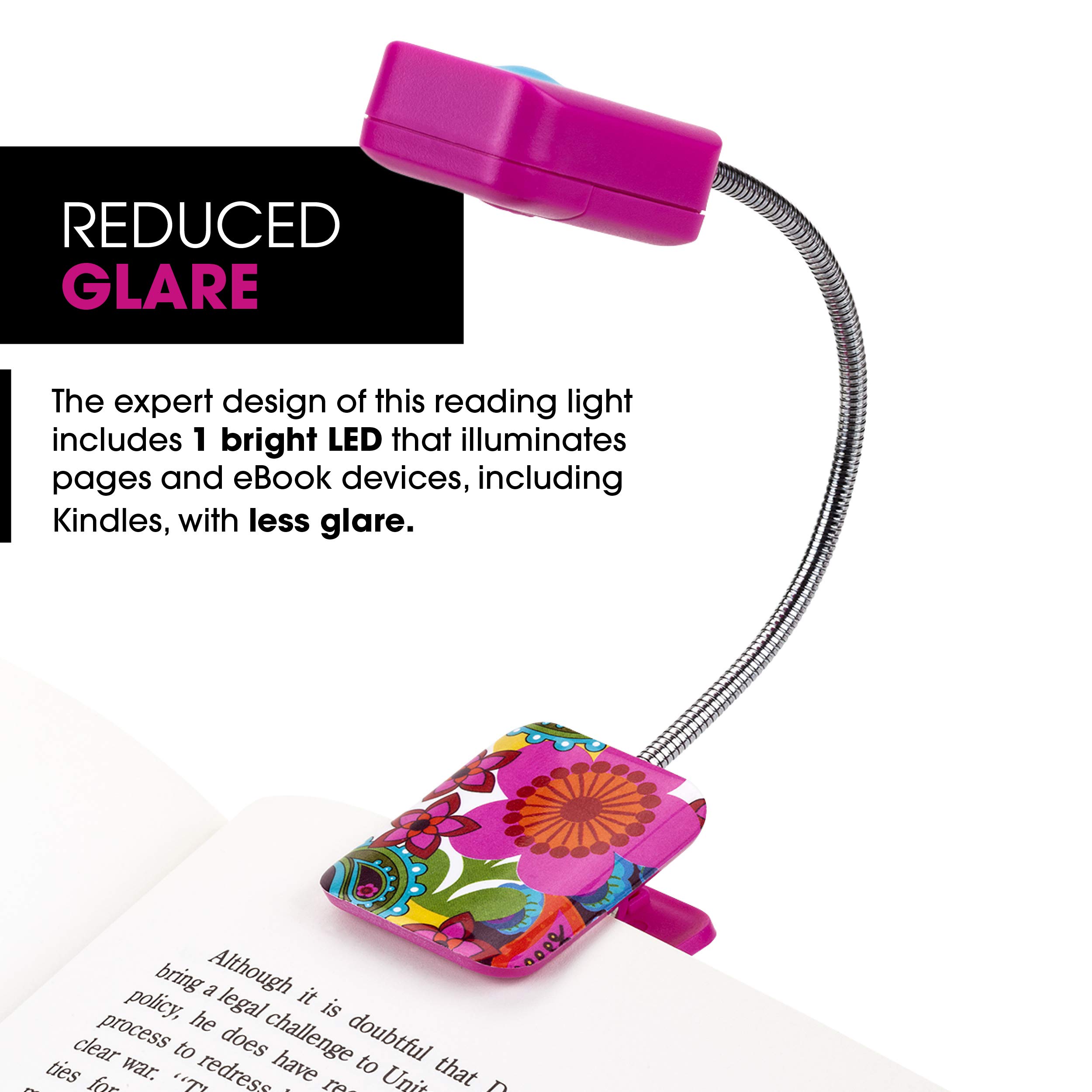 WITHit French Bull Clip On Book Light - Pink Raj - Square LED Reading Light for Books & eBooks, Reduced Glare, Portable & Lightweight Bookmark Light for Kids & Adults (Batteries Included) - Perfect for Bedtime Reading, Travel & Studying in Low Light