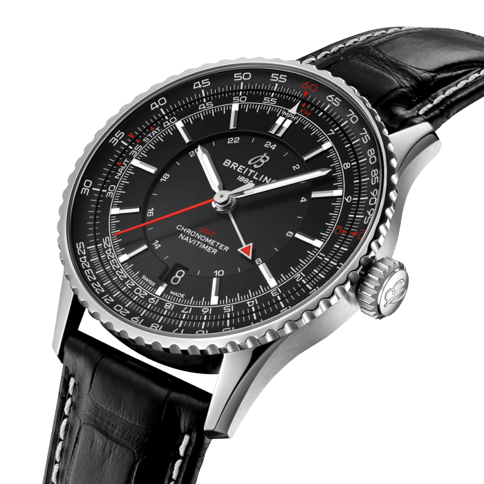Breitling Navitimer Automatic 41 GMT Stainless Steel Men's Watch - Luxury Pilot Chronograph with Dual Time Zone - Perfect for Business Travel & Aviation Enthusiasts
