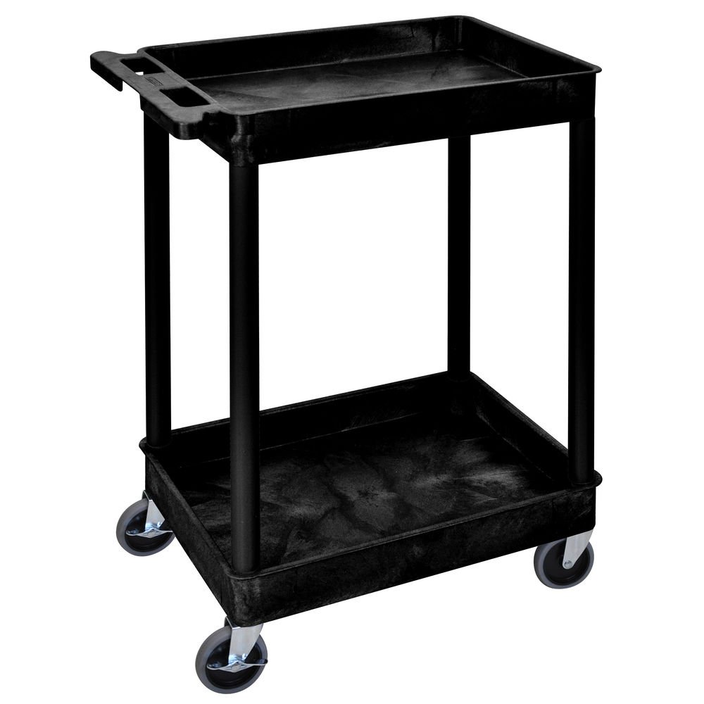 2-Tier Rolling Utility Cart with Raised Lip - 18 x 24 Inches, Black (Model 63712) - Perfect for Kitchen, Bathroom, Office, or Garage Storage and Organization