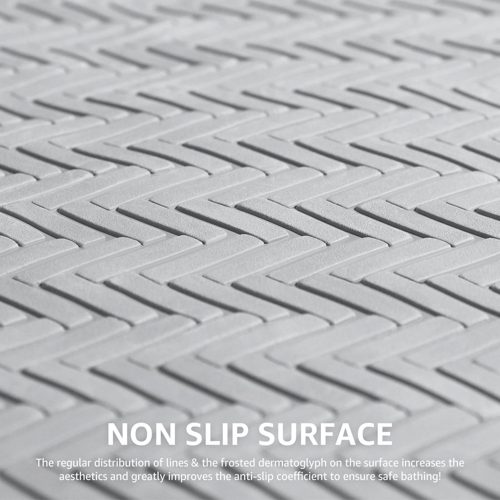 Non-Slip Bathtub Mat with Strong Suction Cups - Soft Rubber Baby Shower Mat for Safety (Light Gray) - Perfect for Kids, Elderly & Bathroom Fall Prevention