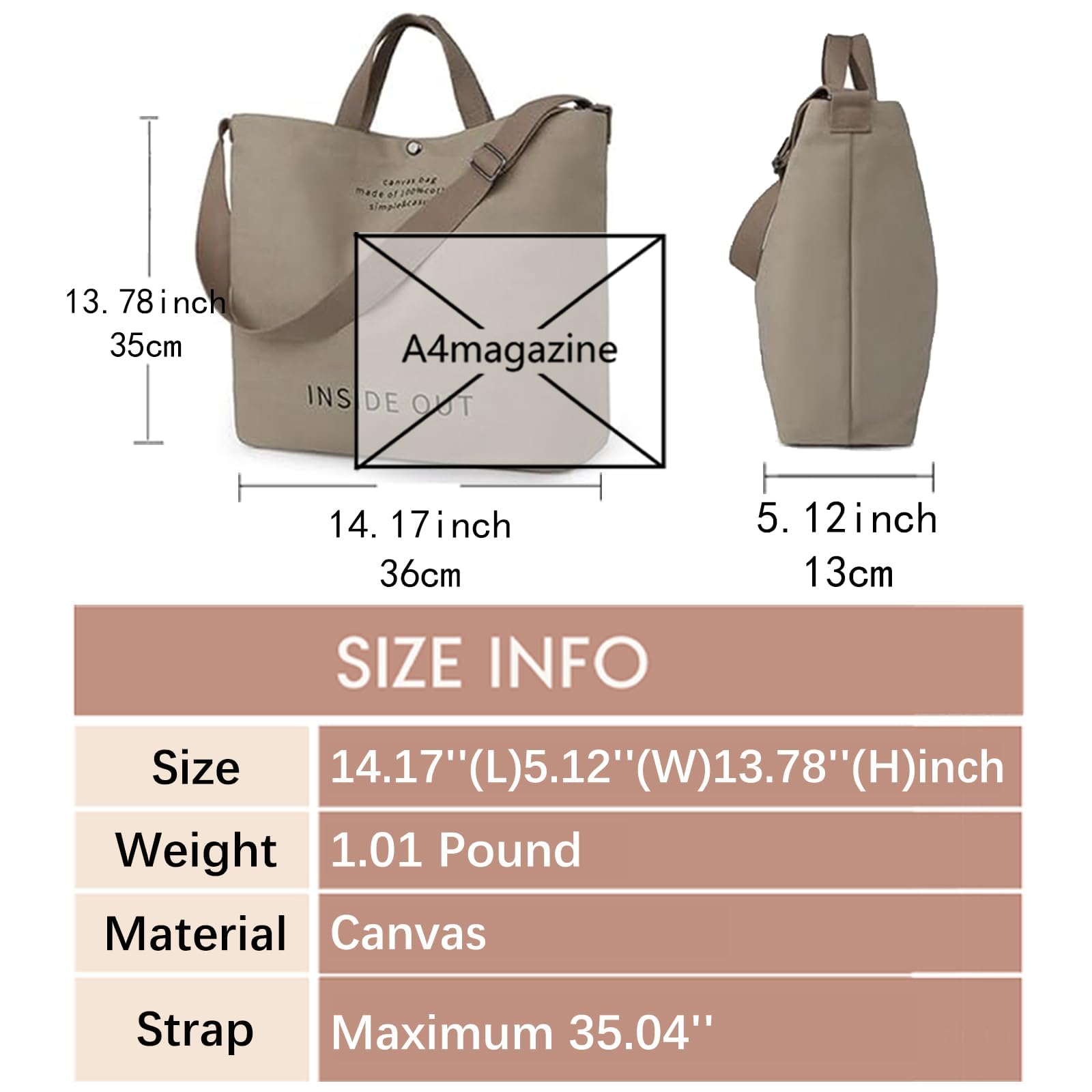 Stylish Women's Large Canvas Tote Bag - Casual Shoulder Work Bag with Crossbody Strap & Top Handle - Perfect for Office, Travel, Shopping & Daily Use